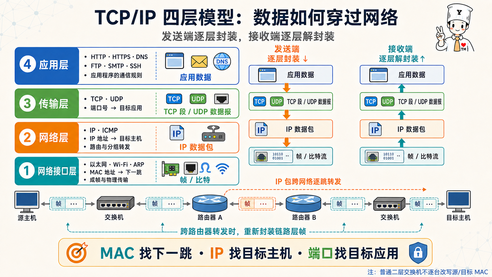 计算机网络综合考点:简述 TCP/IP 四层协议示意图