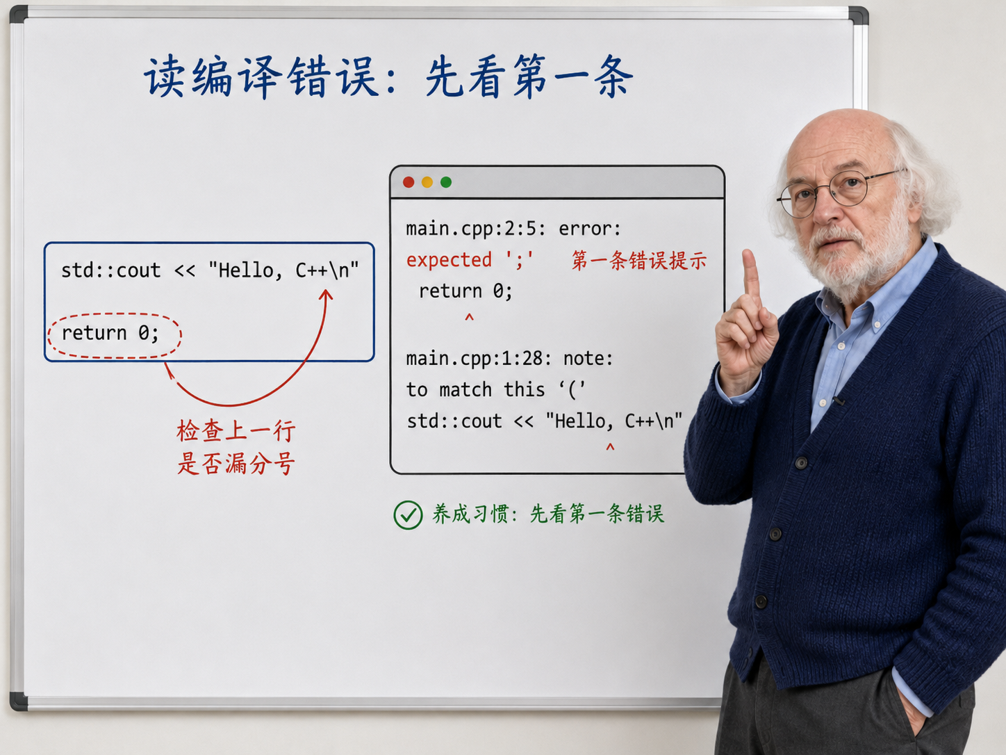 C++ 编译错误该怎么读示意图