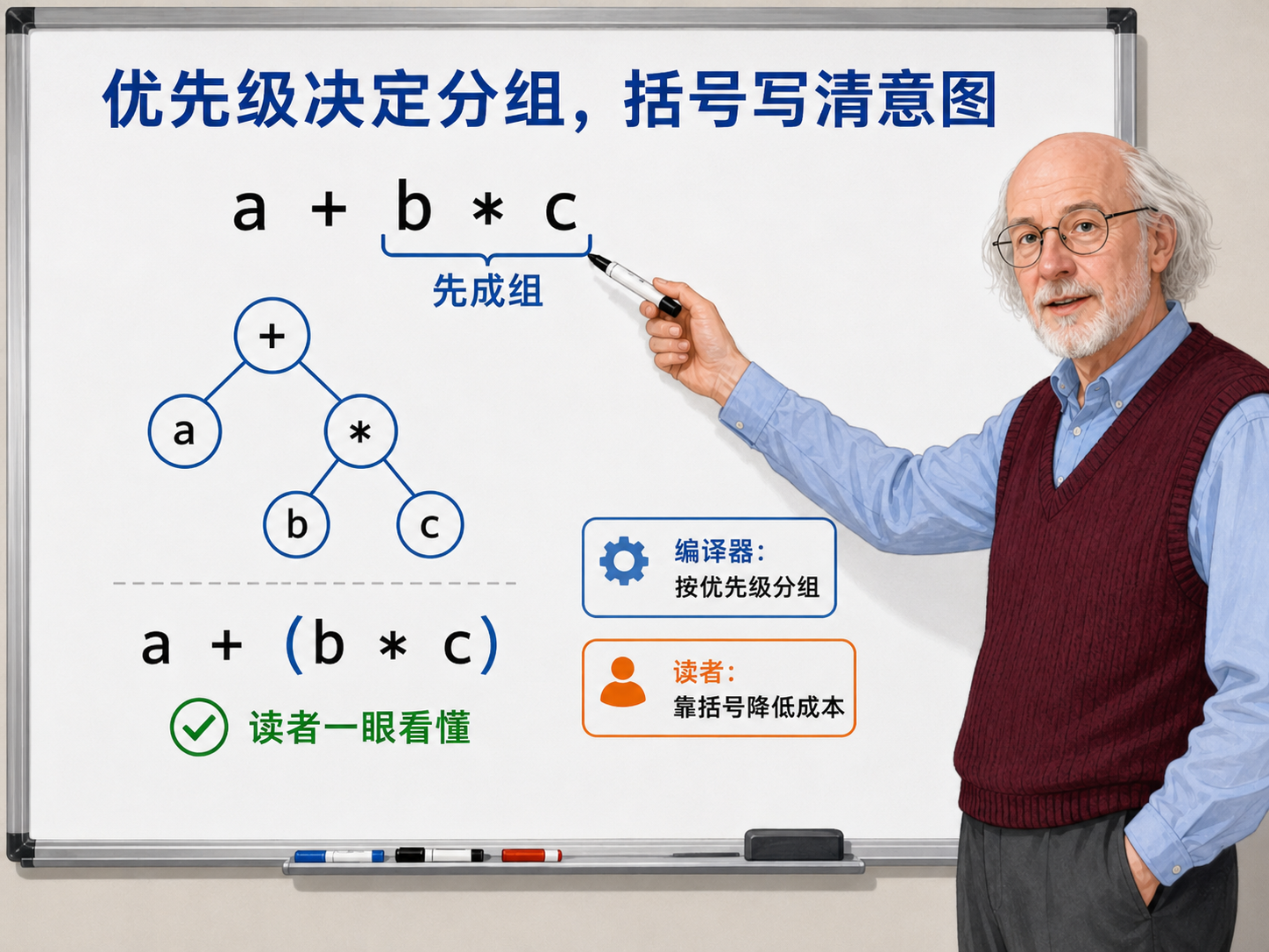 C++ 运算符优先级决定分组方式示意图