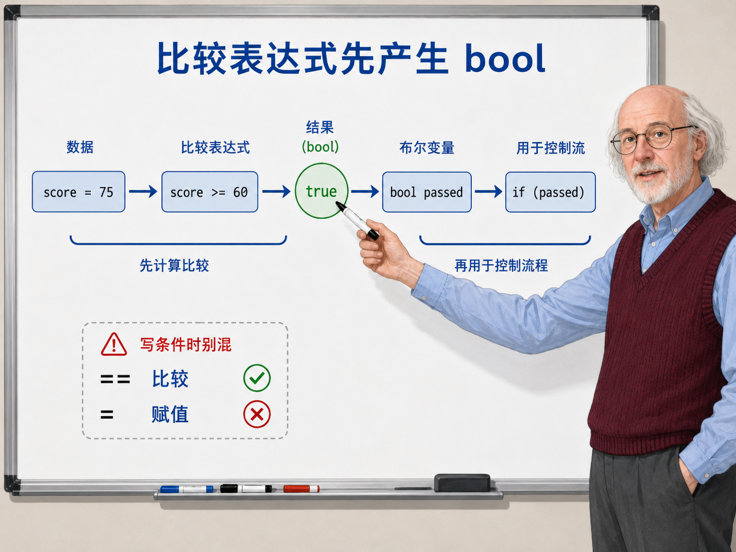 C++ 比较表达式先产生bool的流程