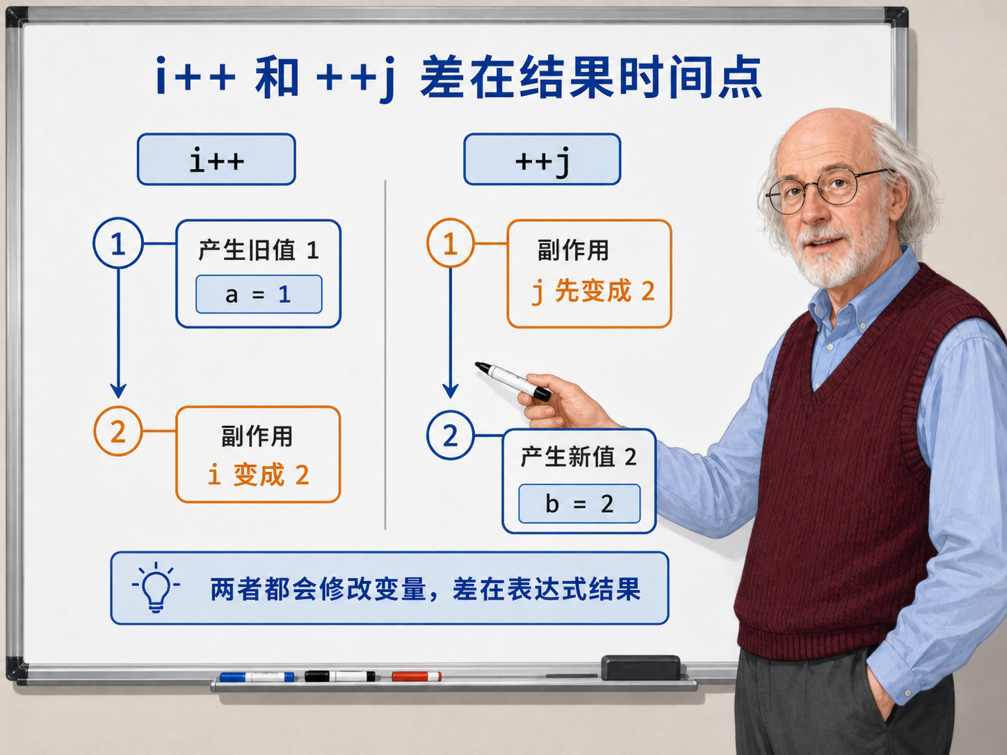 C++ i++和++j在结果时间点上的差异示意图