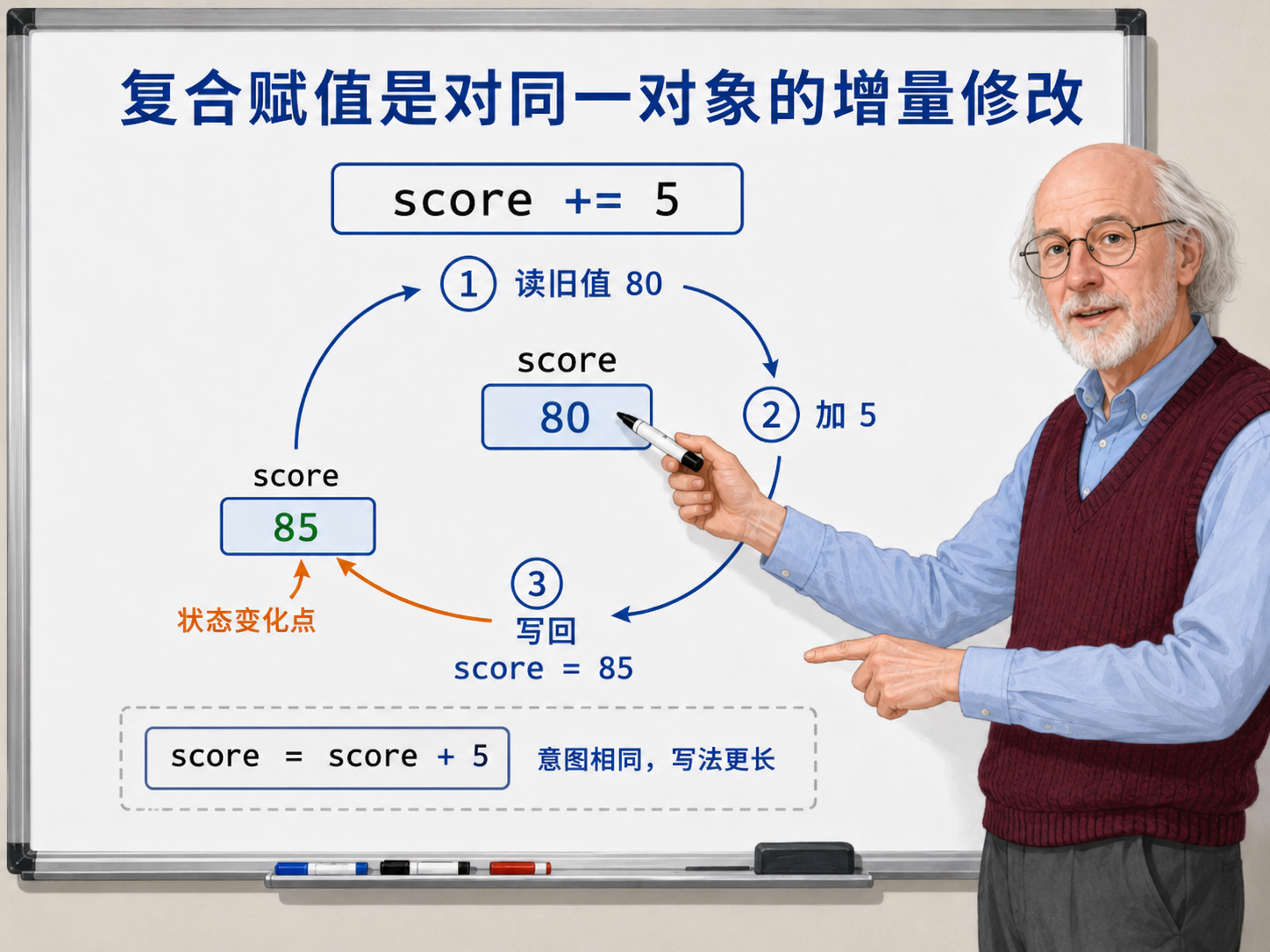 C++ 复合赋值运算符的示例示意图