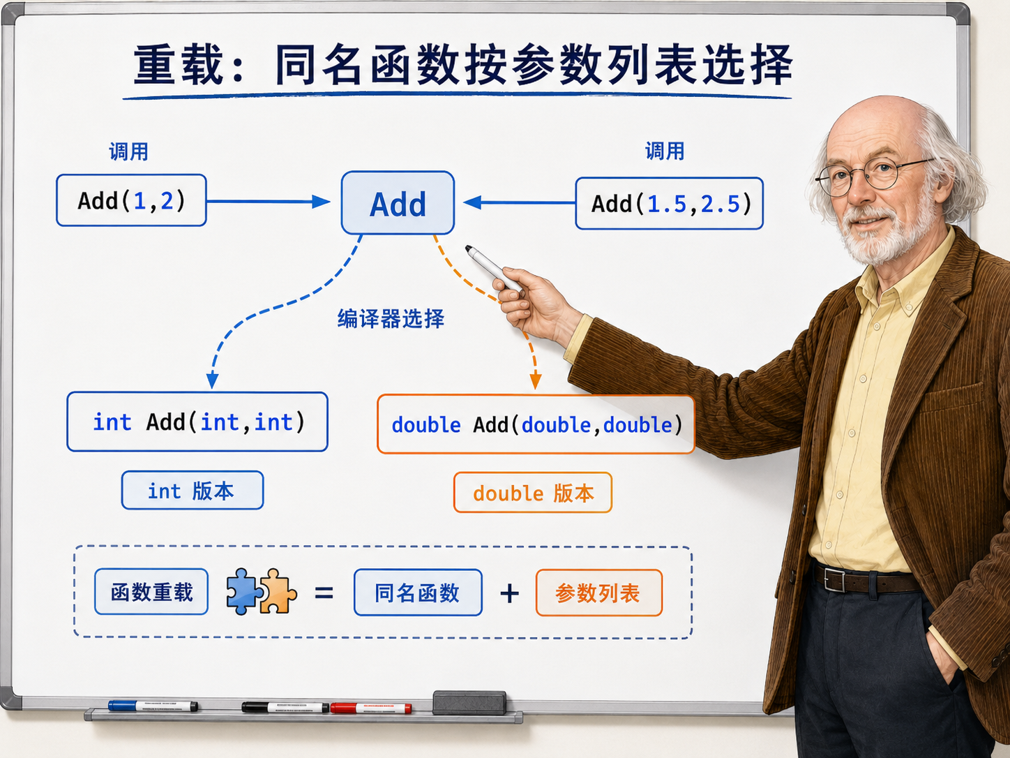 C++ 重载：同名函数按参数列表选择示意图