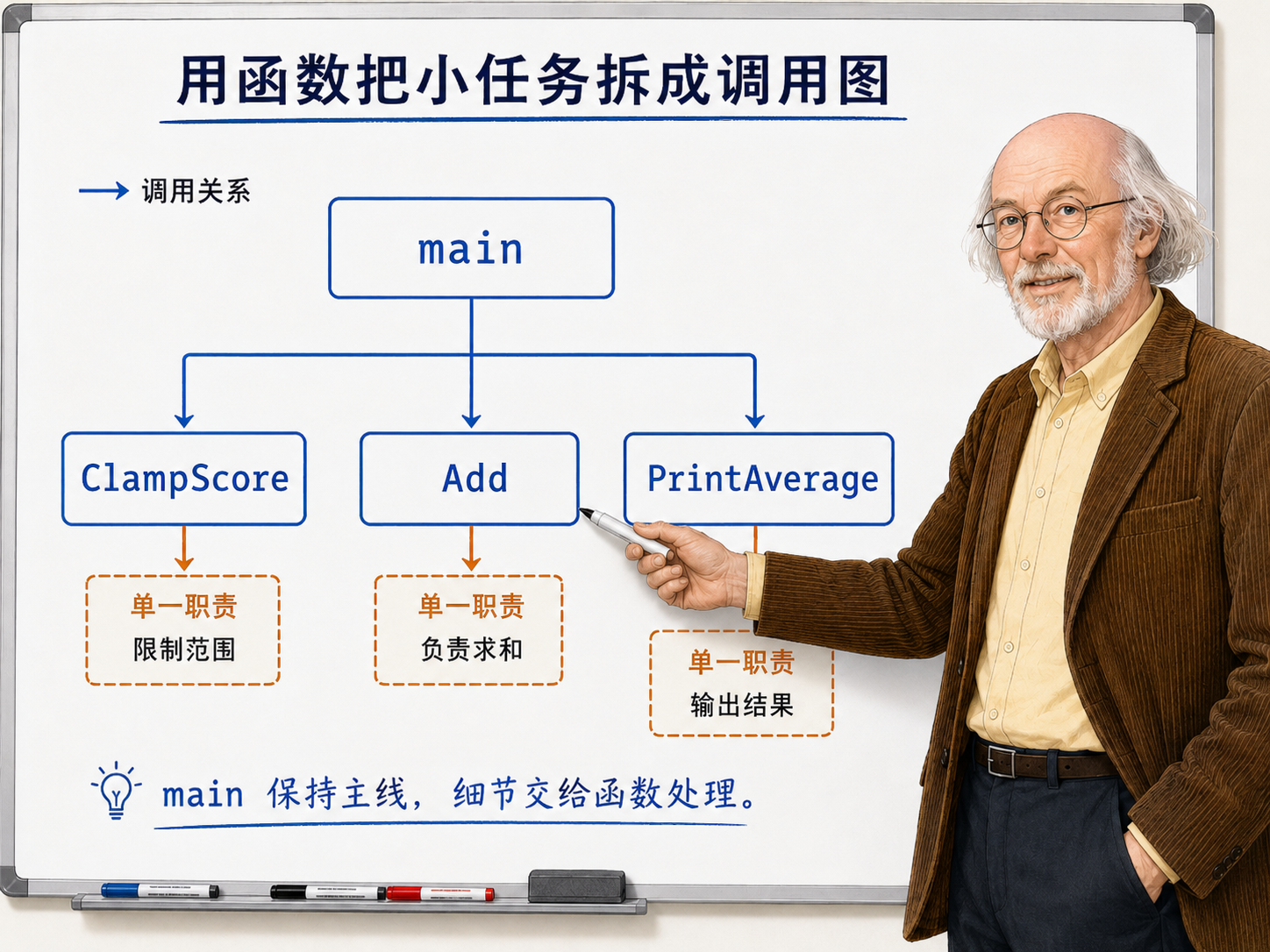 C++ 用函数拆分一个小任务示意图