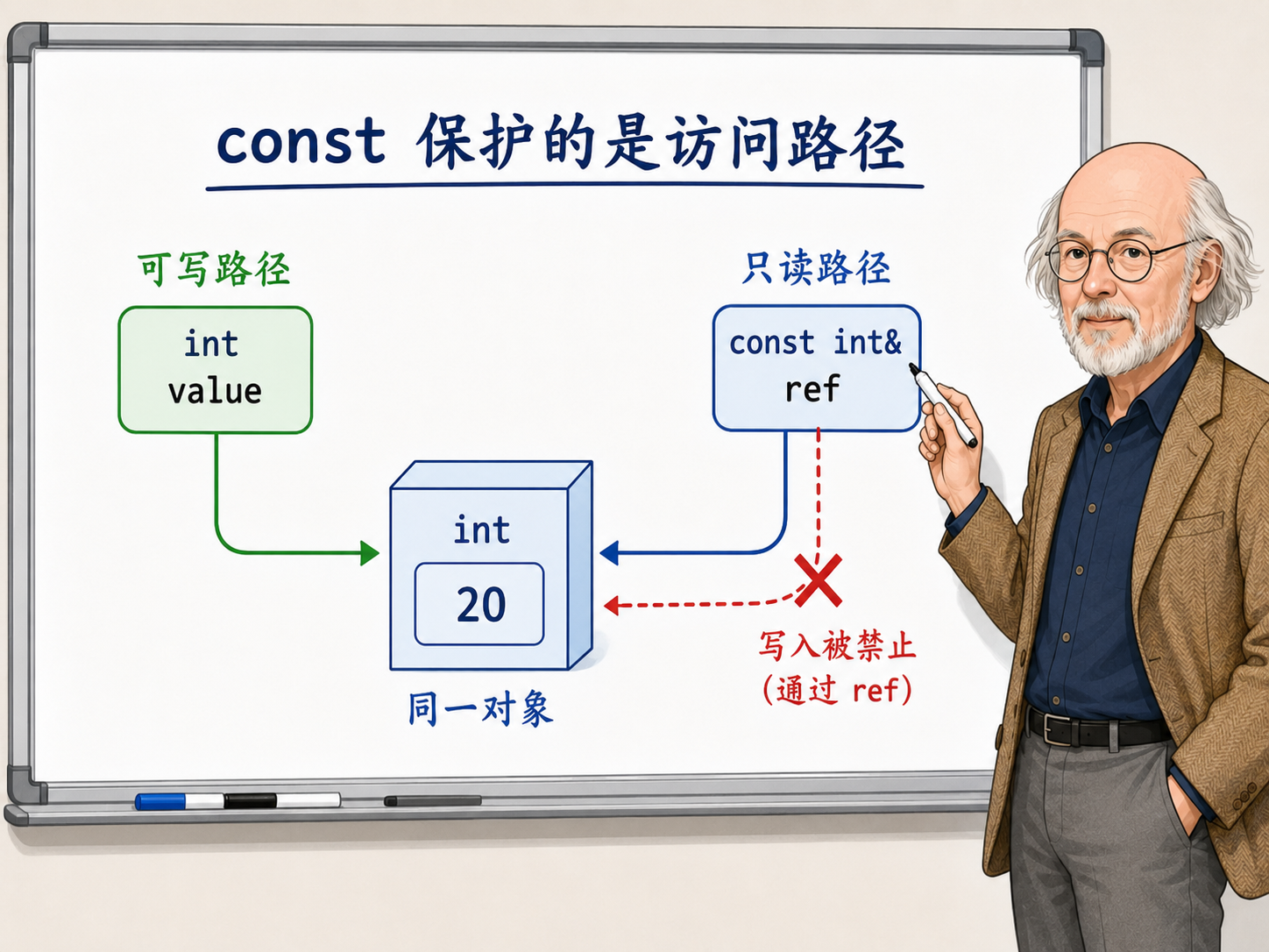 C++ const 保护的是访问路径示意图