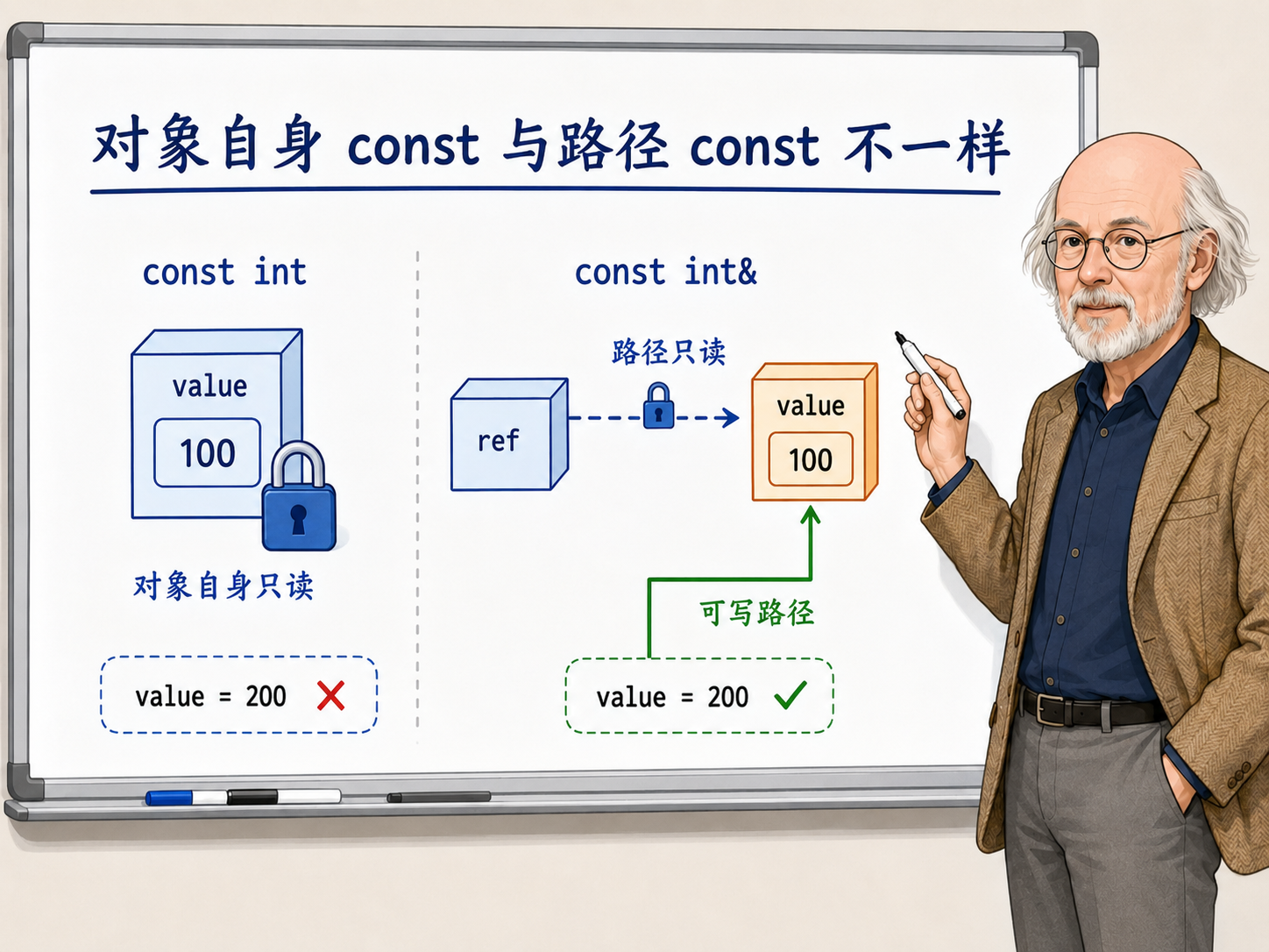 C++ 对象自身const与路径const不一样示意图