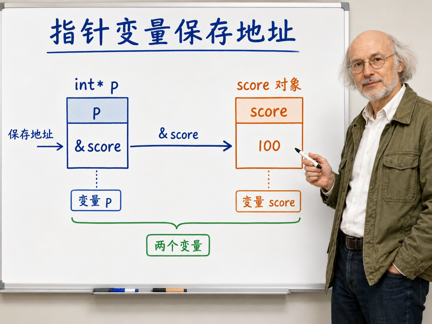 C++ 指针变量保存地址示意图