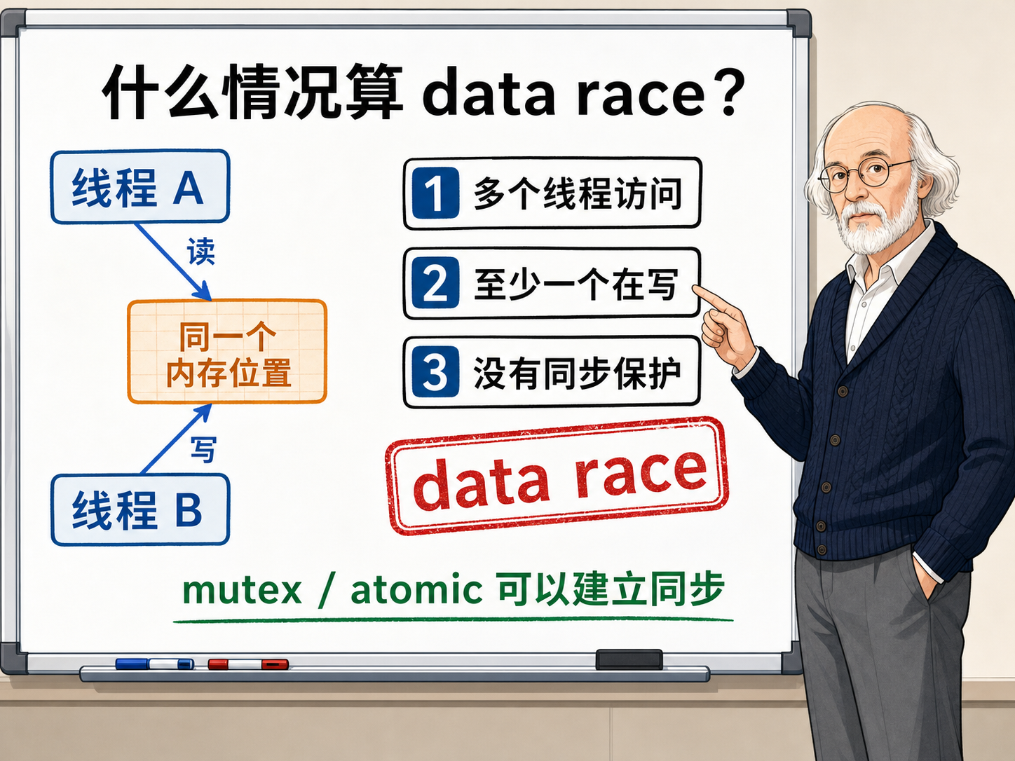 C++ 数据竞争（Data Race）的定义与判定示意图