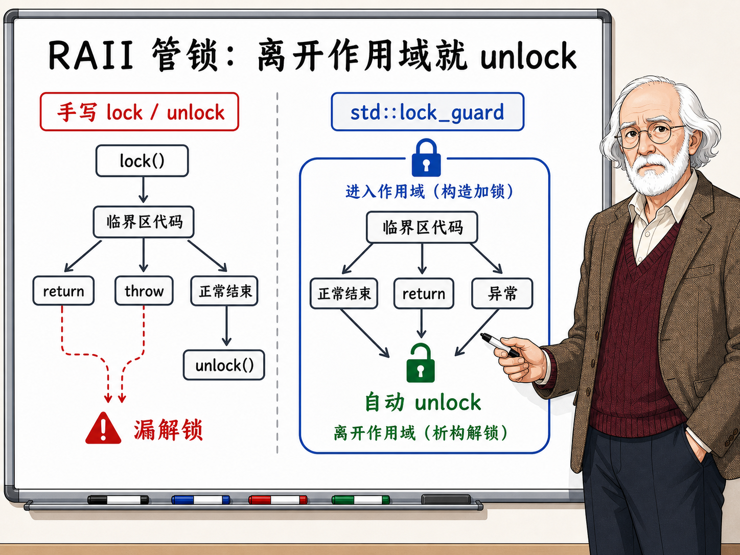 C++ RAII管锁的两种方式示意图
