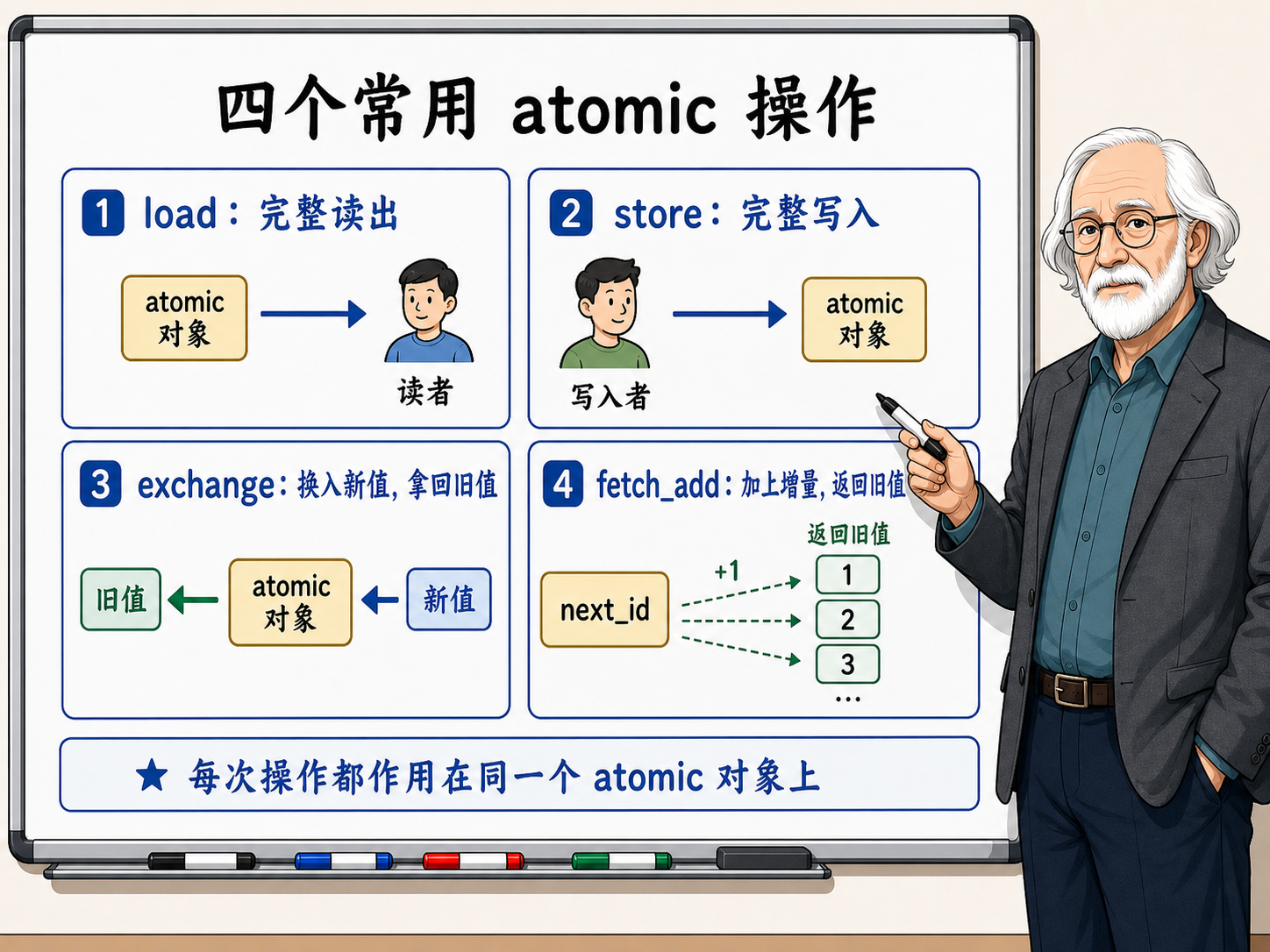 C++ 四个常用atomic操作示意图