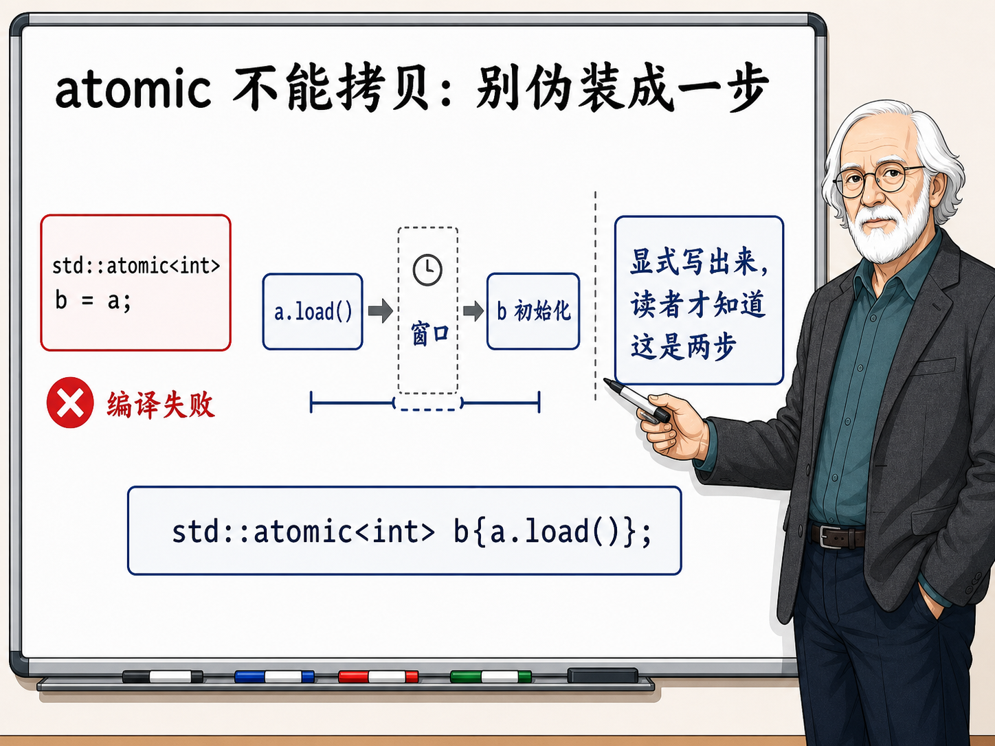C++ std::atomic对象不能拷贝示意图