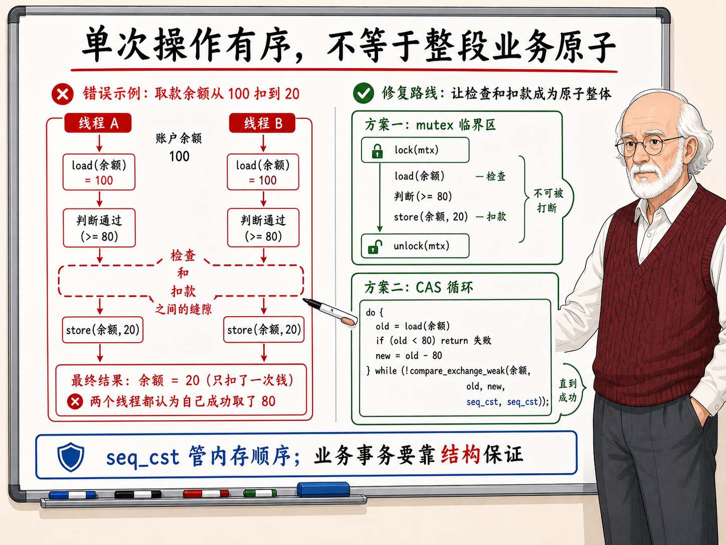 C++ seq_cst 解决的是物理重排，不是业务竞态示意图