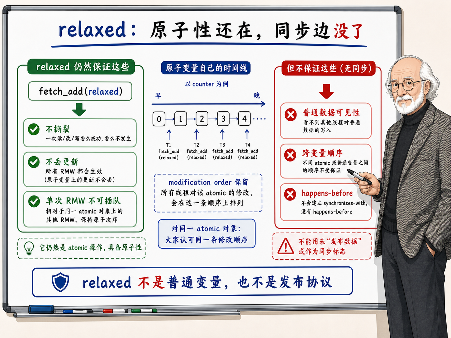 C++ relaxed：原子性还在，同步边没了示意图