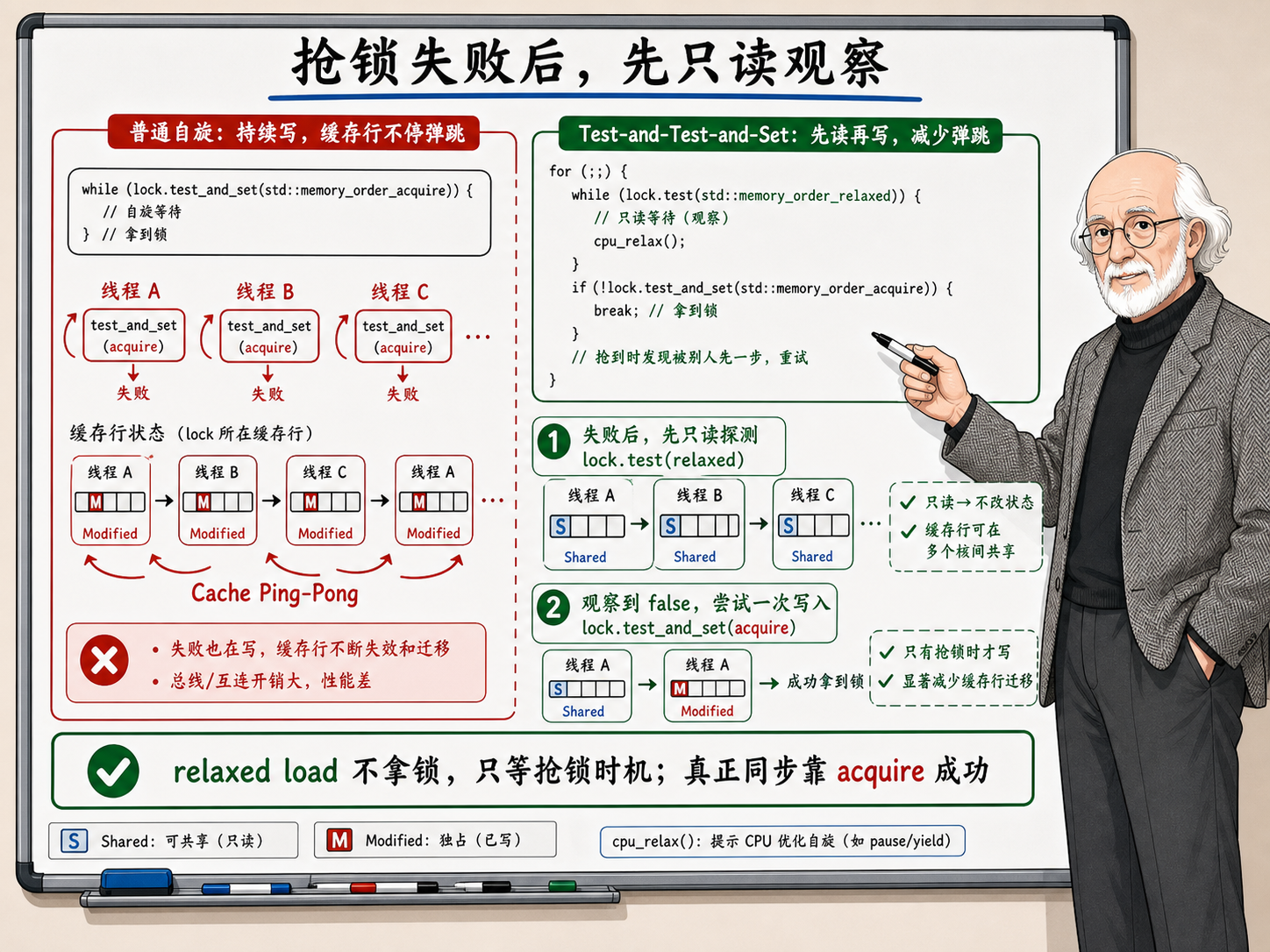 C++ 抢锁失败后，普通自旋锁与Test-and-Test-and-Set两种优化方式的对比