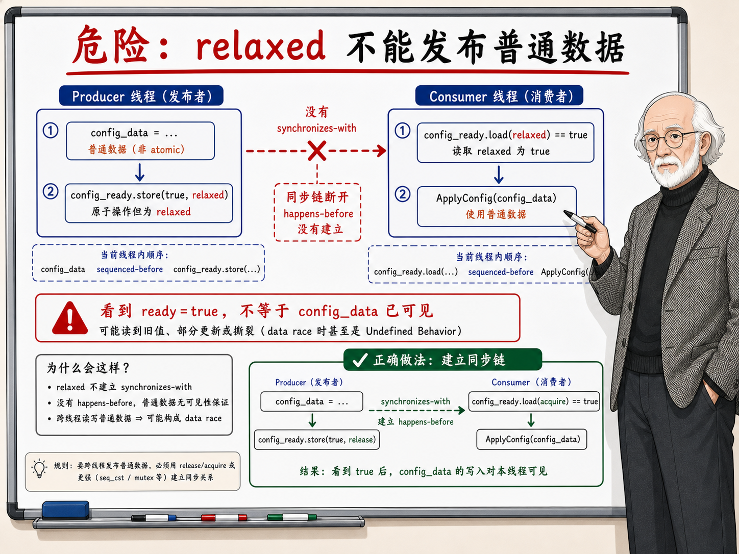 C++ 危险边界：用 relaxed 做状态发布示意图