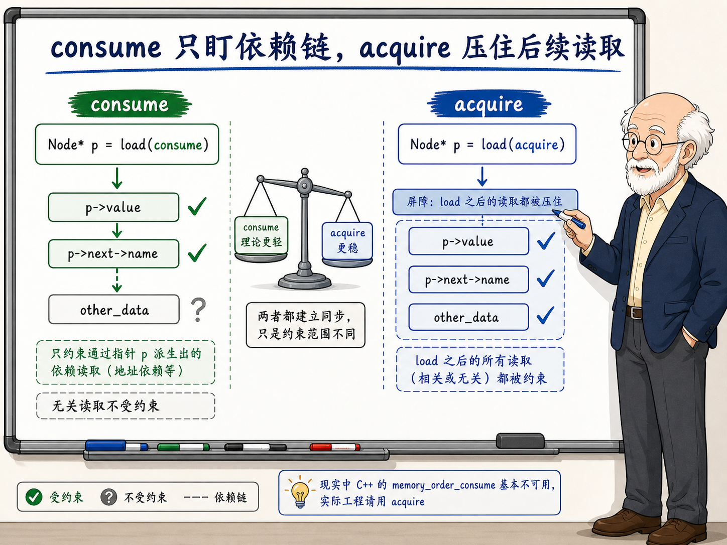 C++ consume和acquire在内存访问约束范围上的对比