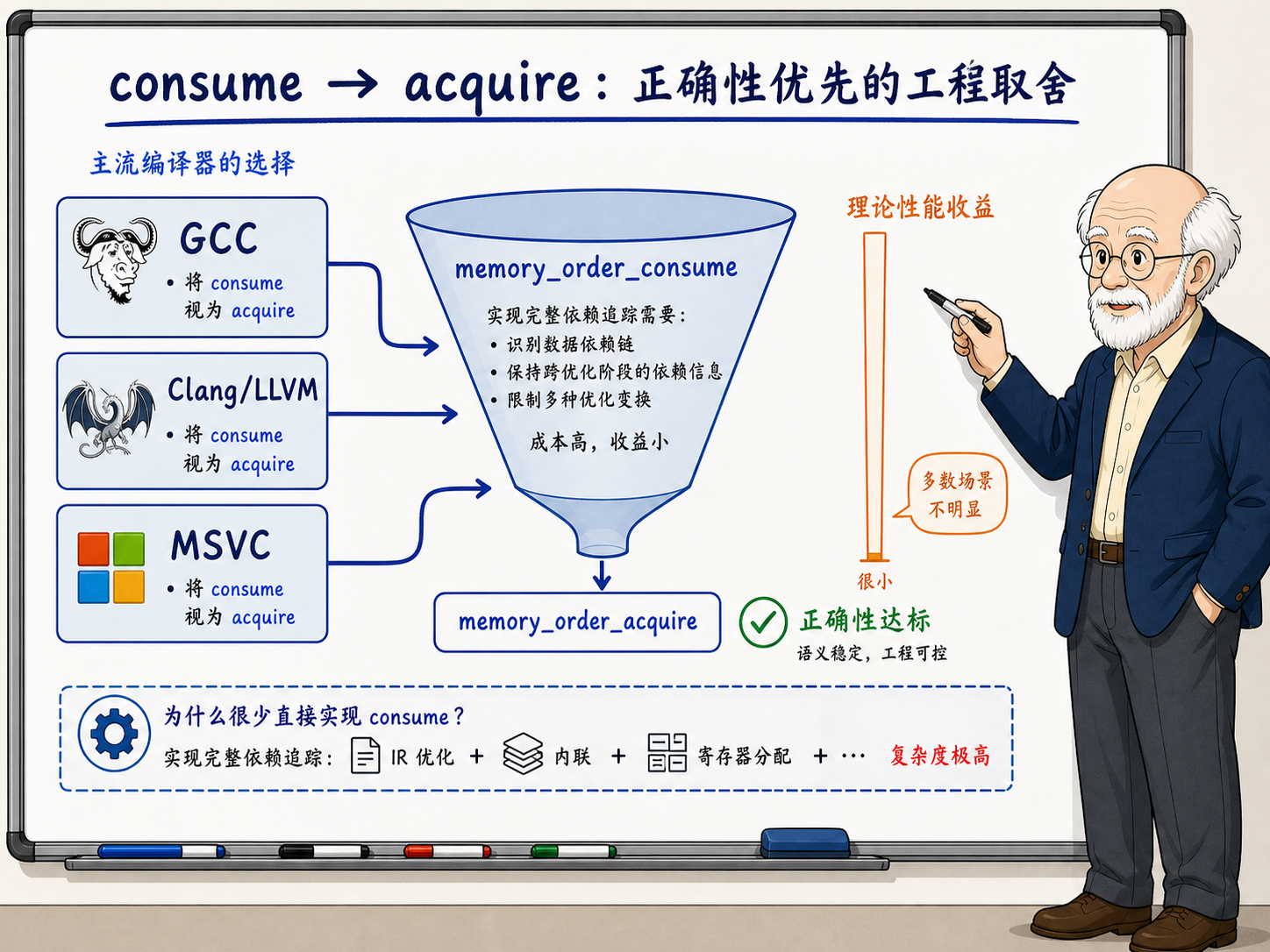 C++ 主流编译器对consume的权衡选择示意图