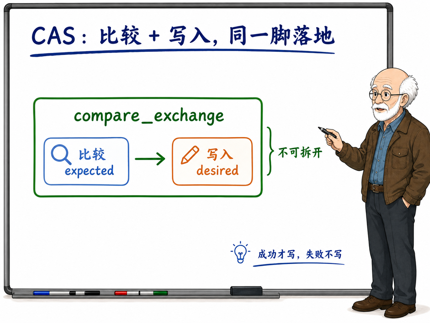 C++ CAS（Compare and Swap）操作的原理示意图
