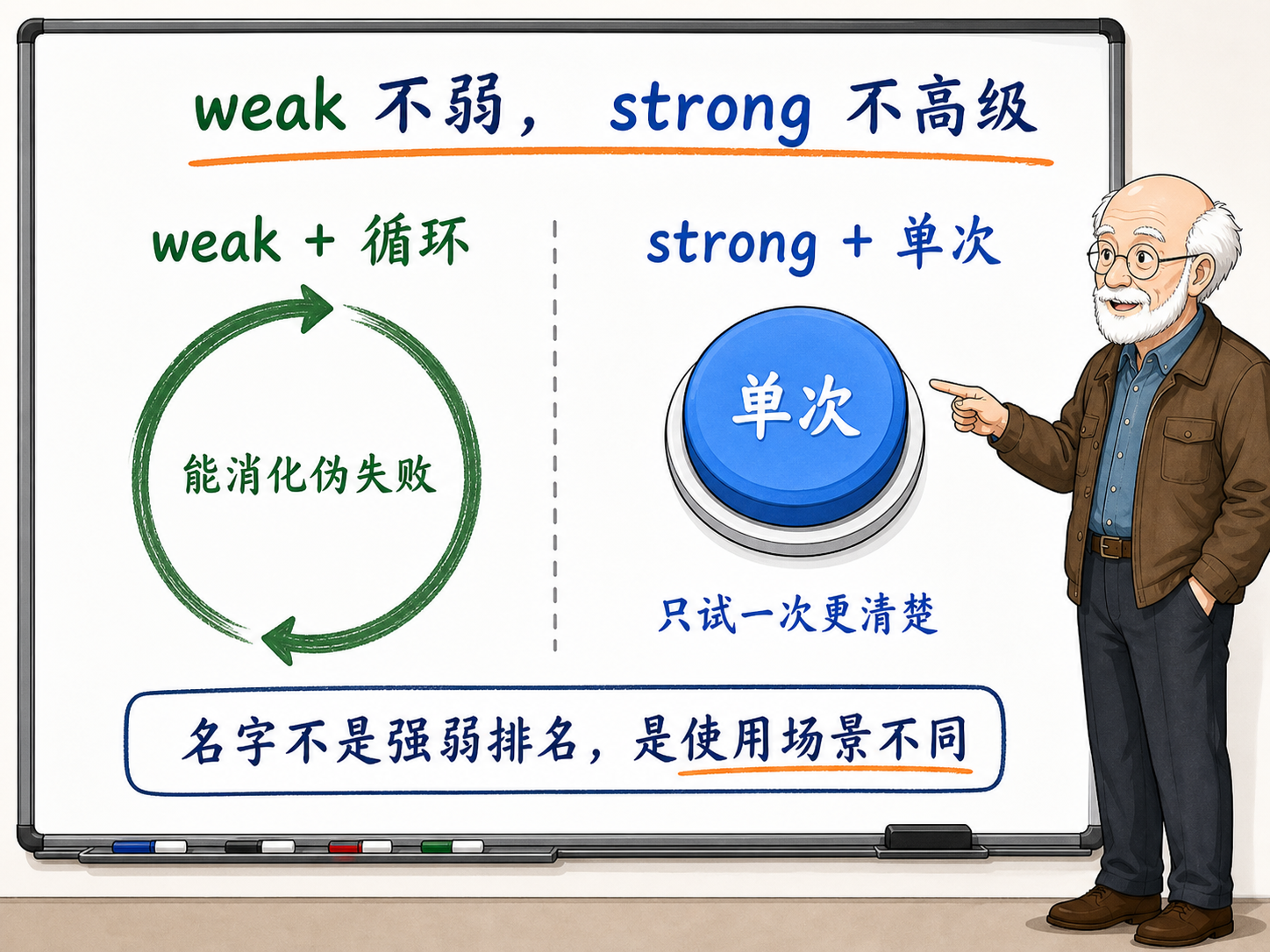 C++ weak 与 strong 的区别与取舍示意图