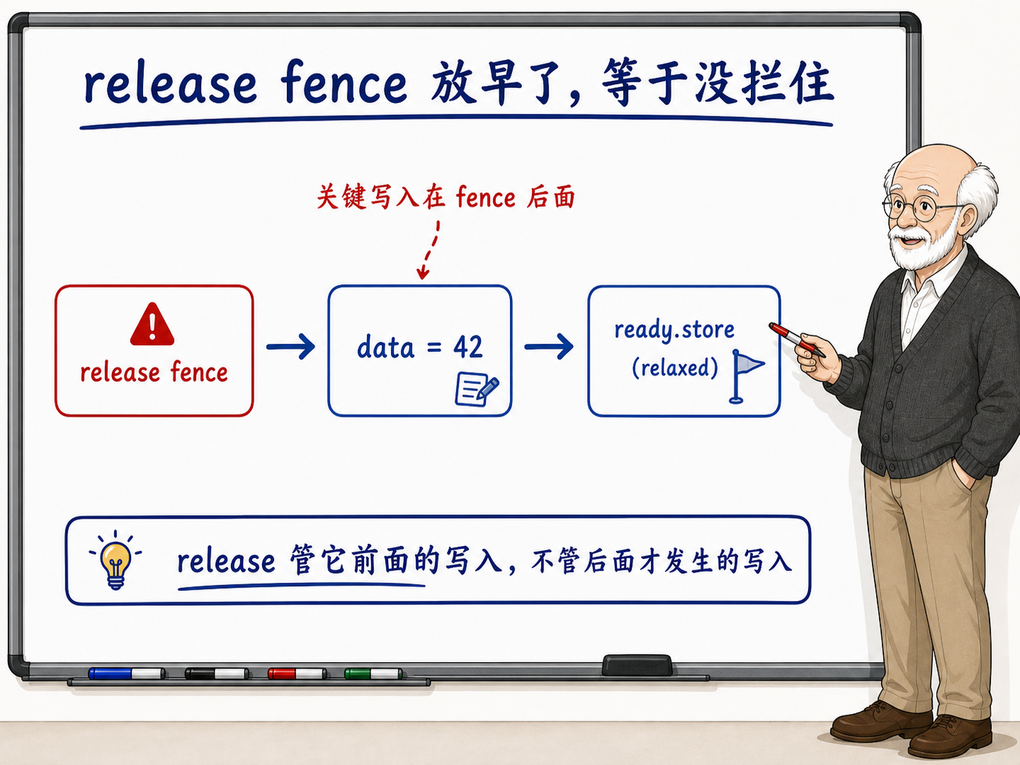C++ release fence放置过早的问题示意图
