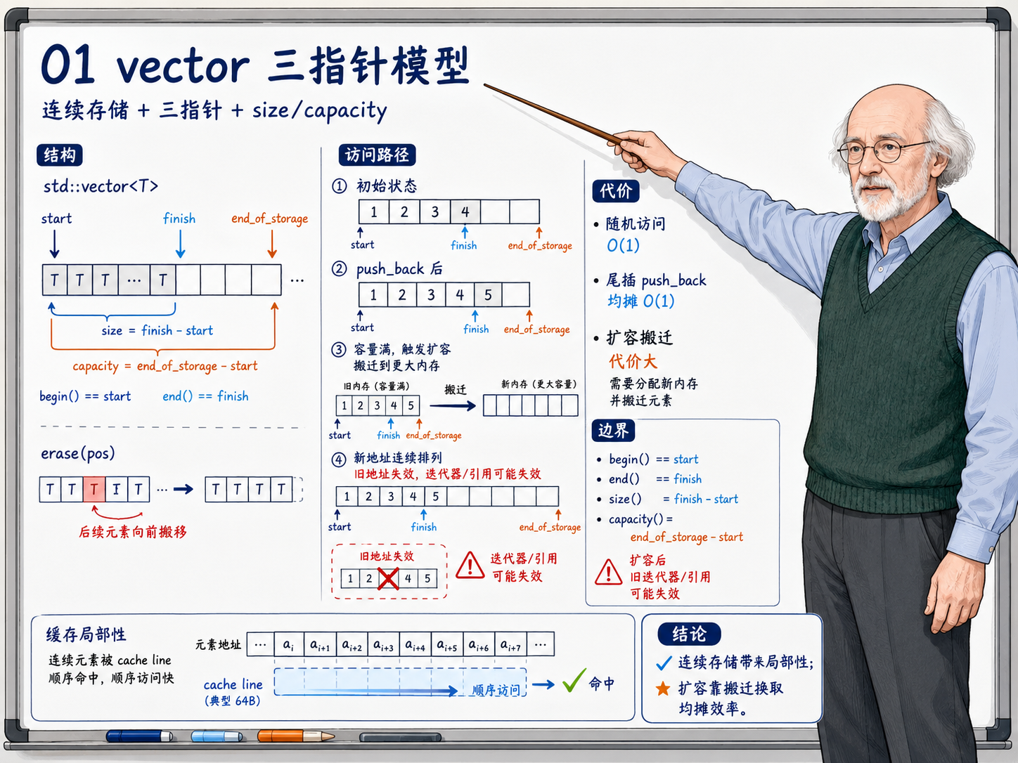 C++ vector三指针模型示意图