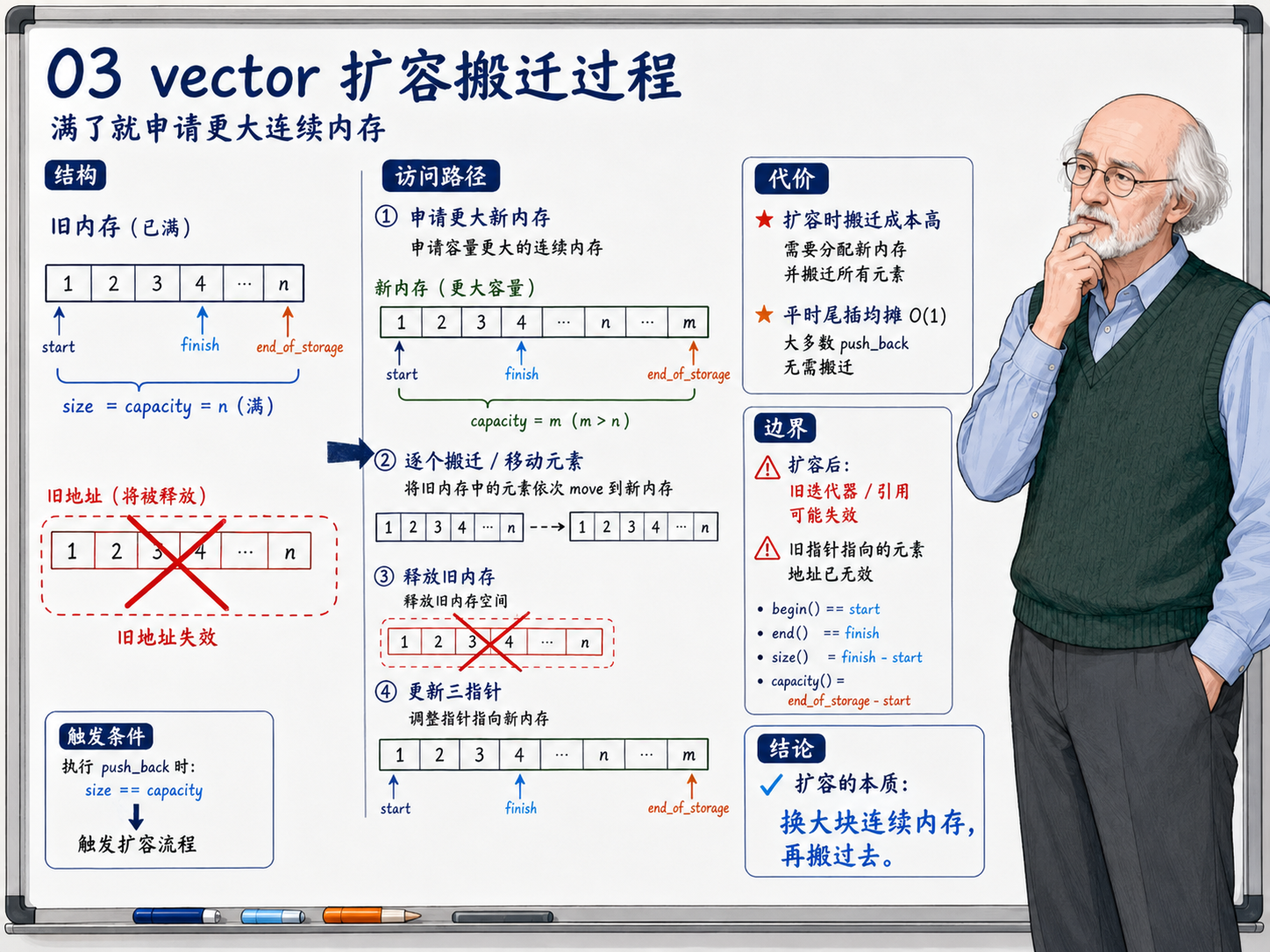 C++中vector的扩容搬迁过程示意图