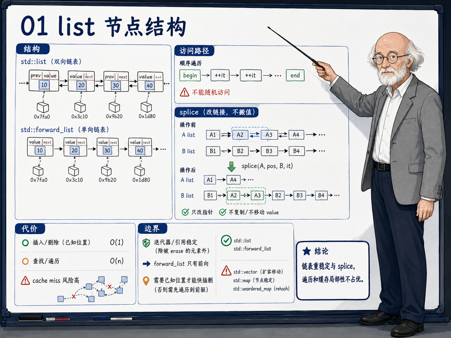 C++ list 节点结构示意图