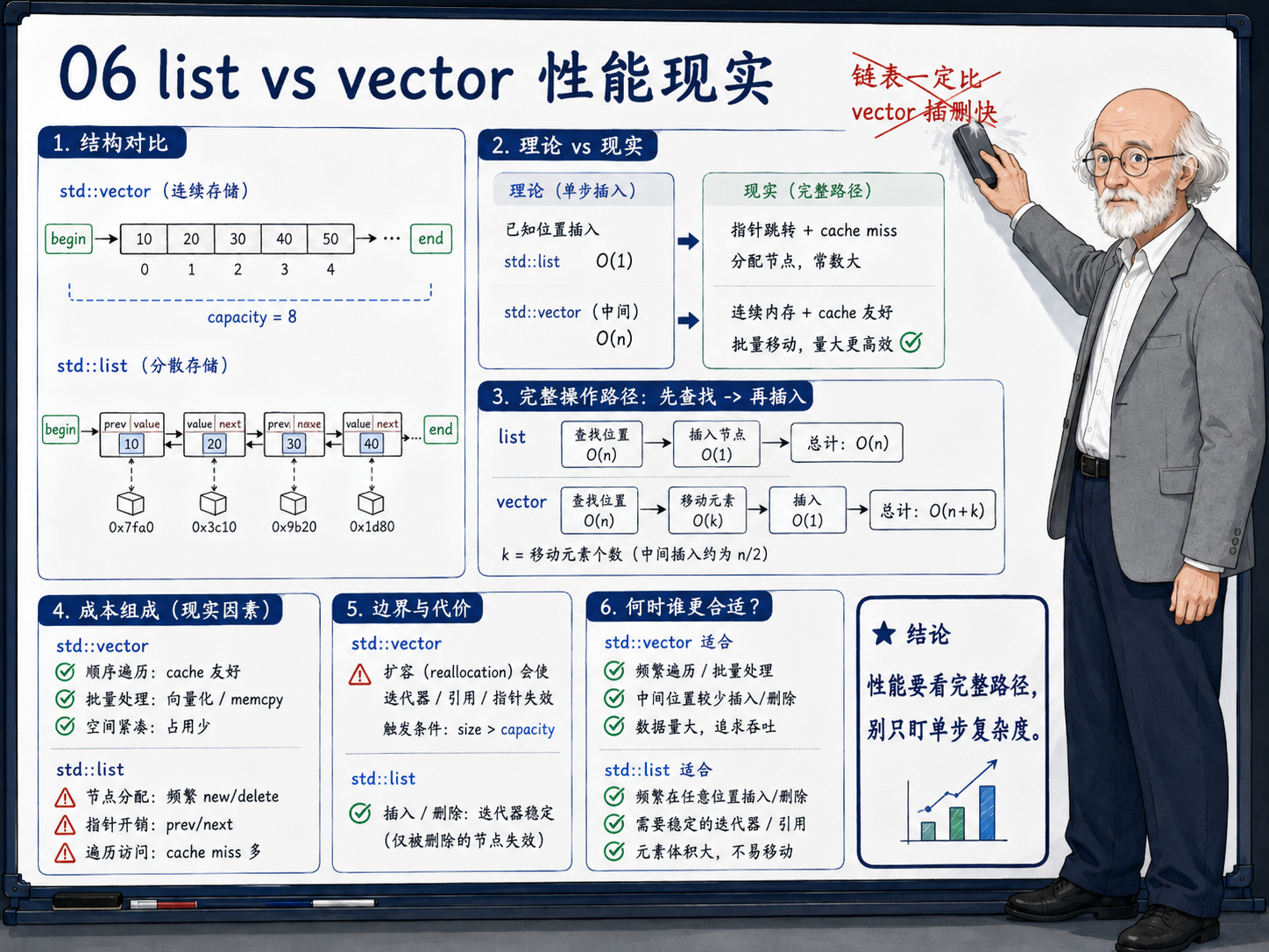 C++ list vs vector 性能现实示意图