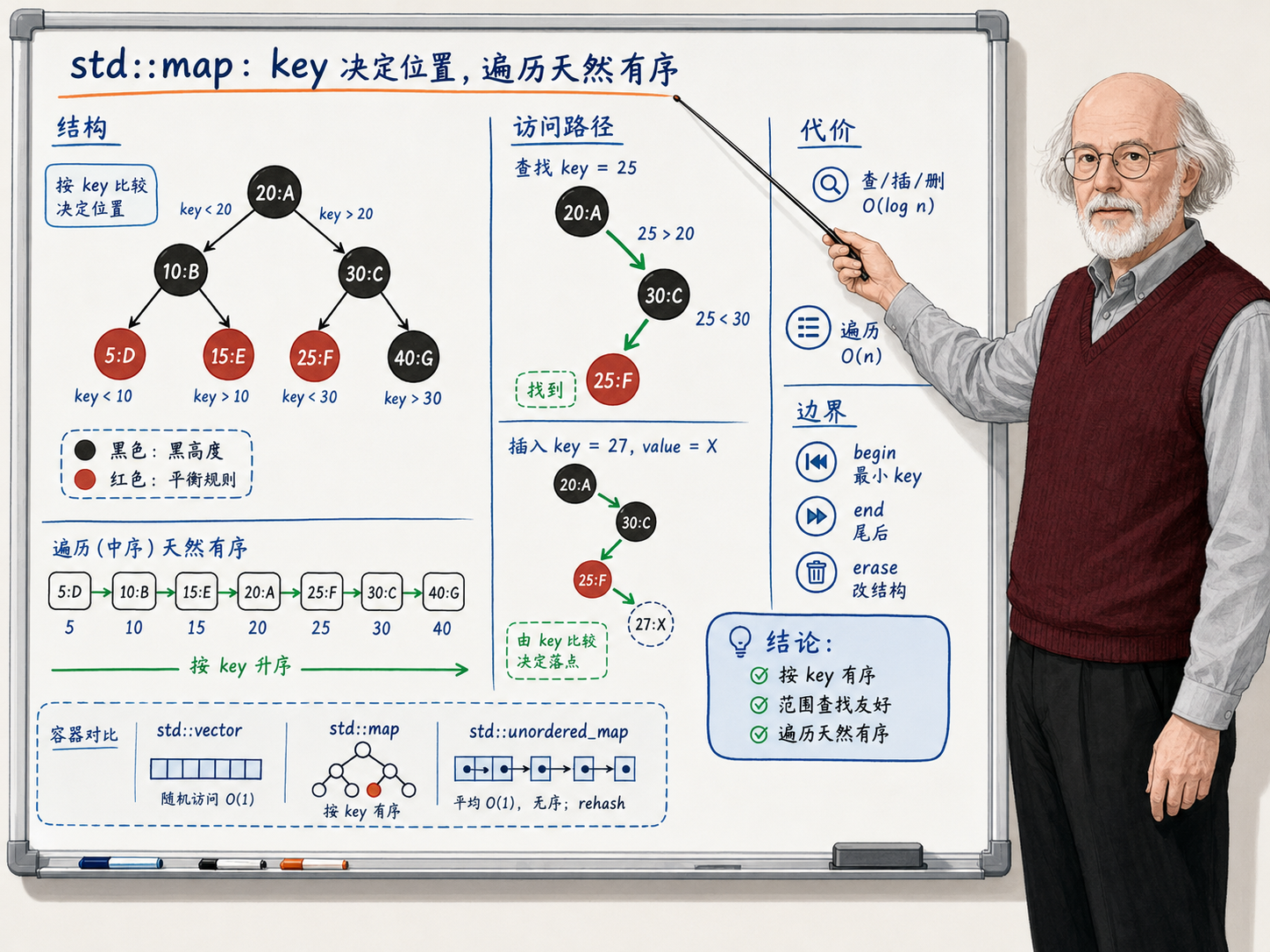 C++ std::map的结构及操作原理示意图
