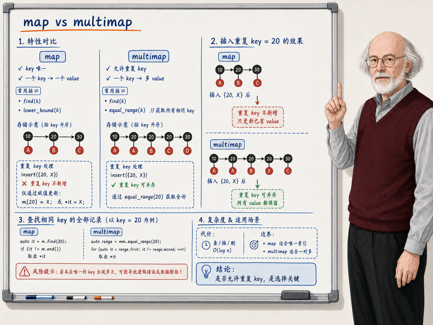 C++ map 与 multimap 的重复键对比