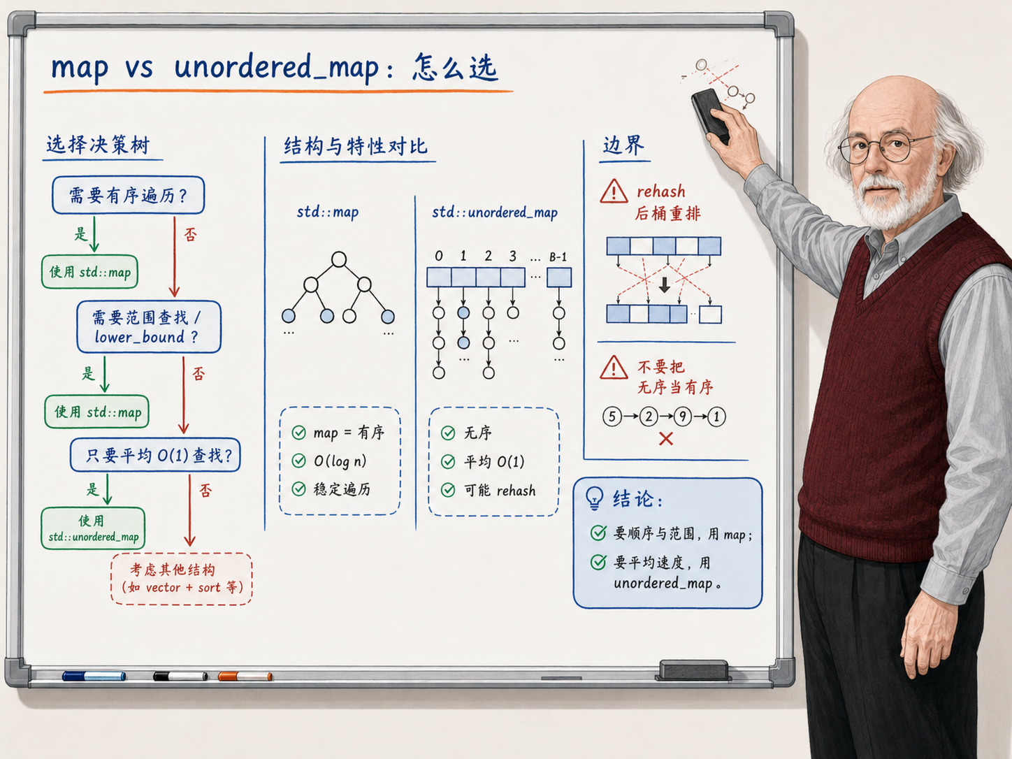 C++ map vs unordered_map:怎么选示意图