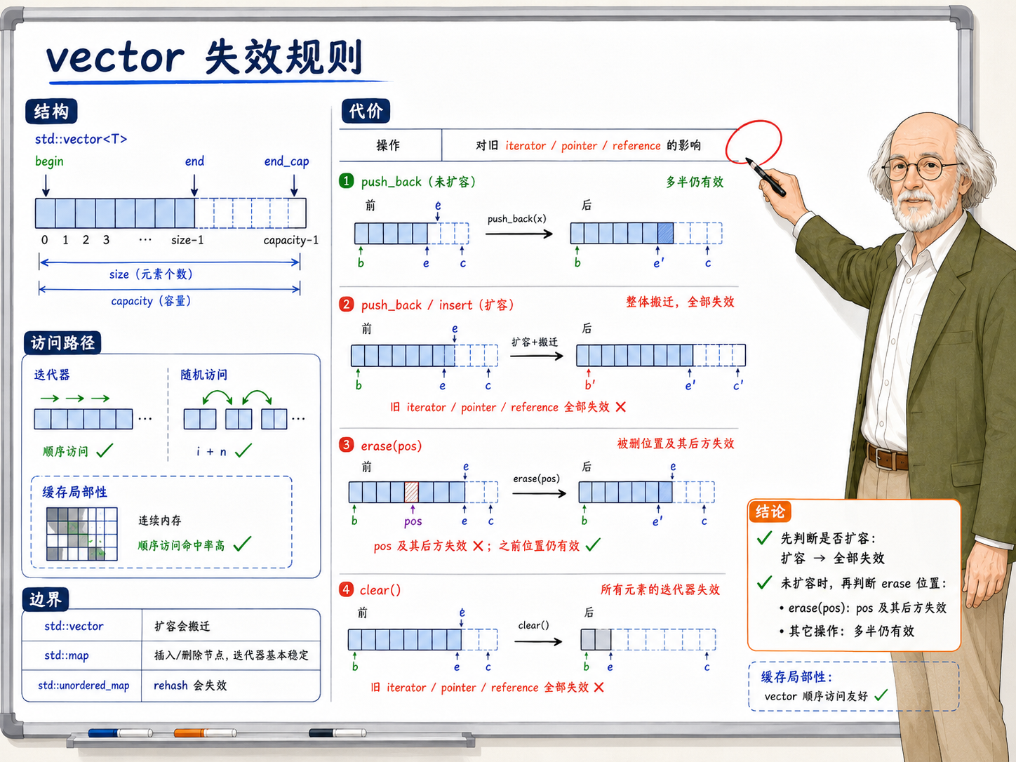 C++ vector失效规则示意图
