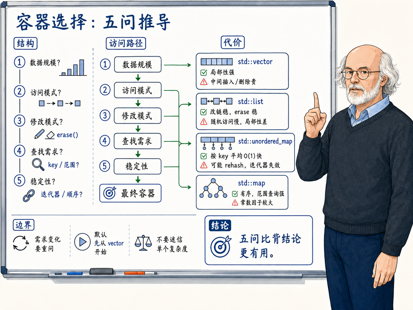 C++ 容器选择的五问推导流程