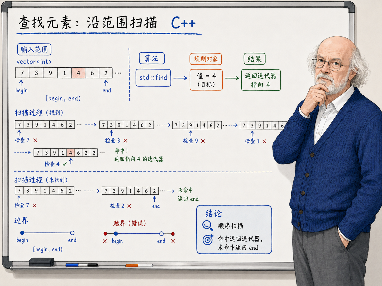 C++ 规则对象让算法保持通用示意图