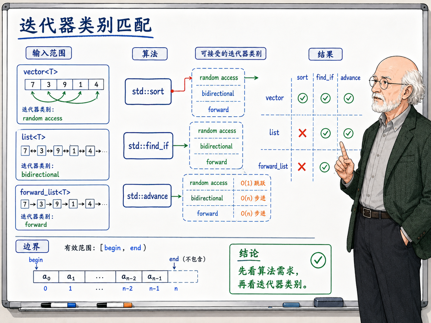 C++ 先按迭代器能力对一遍再动手示意图