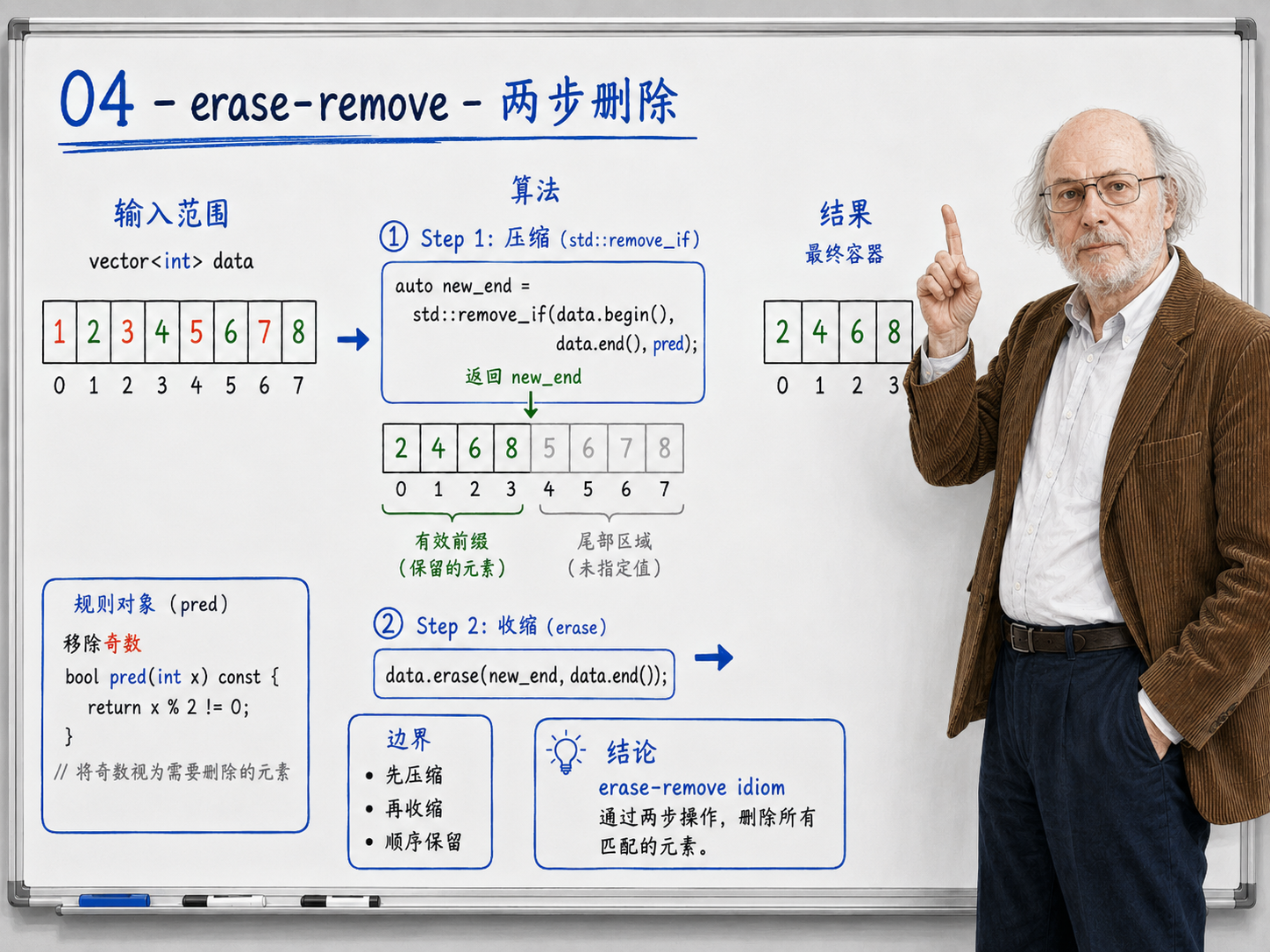 C++ erase-remove两步删除算法的流程