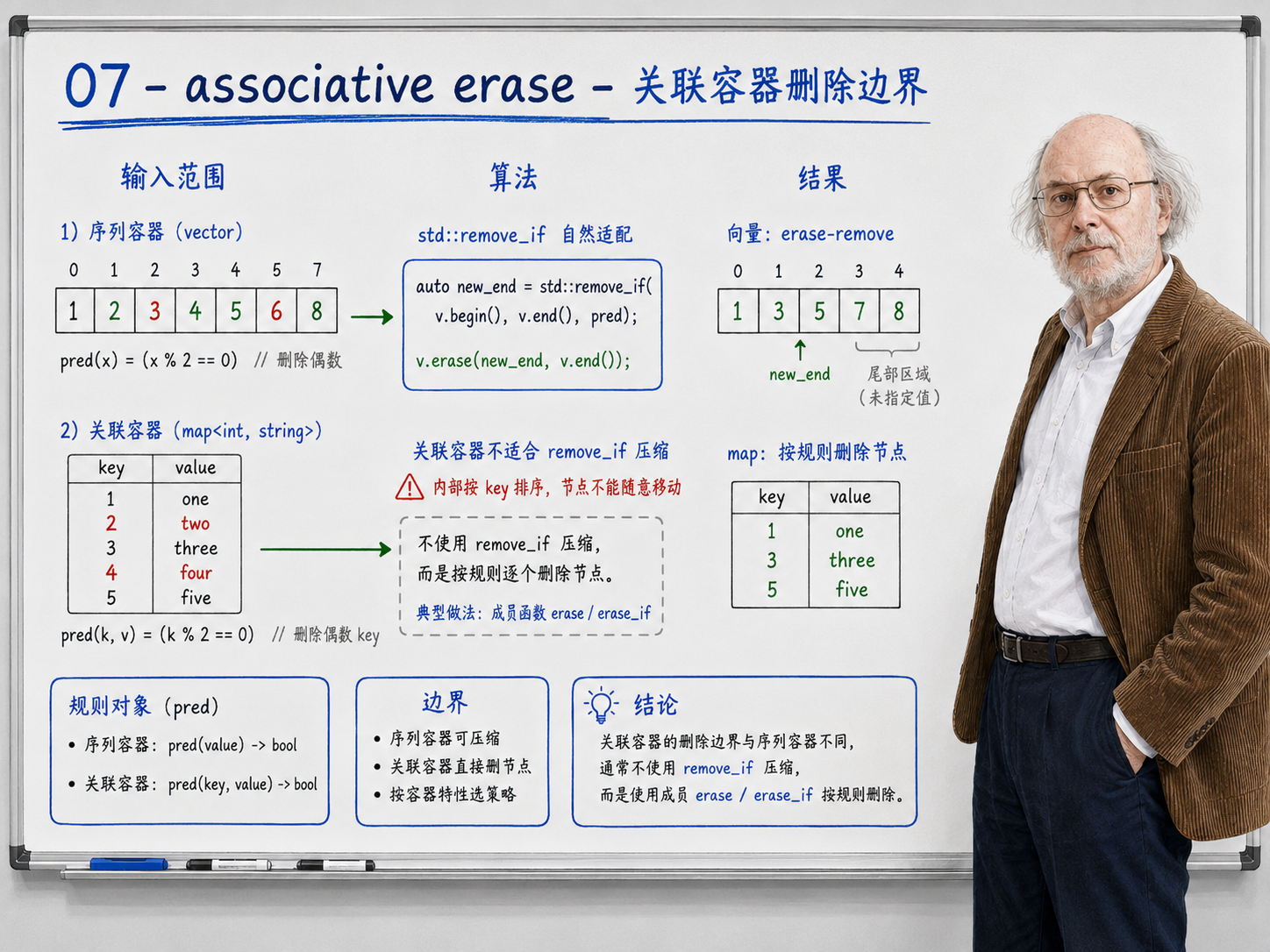 C++ 关联容器删除边界示意图