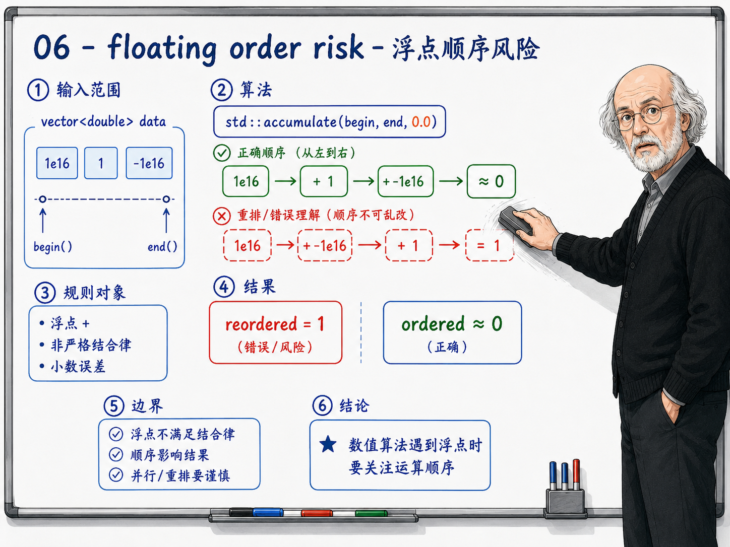 C++ 浮点顺序风险示意图
