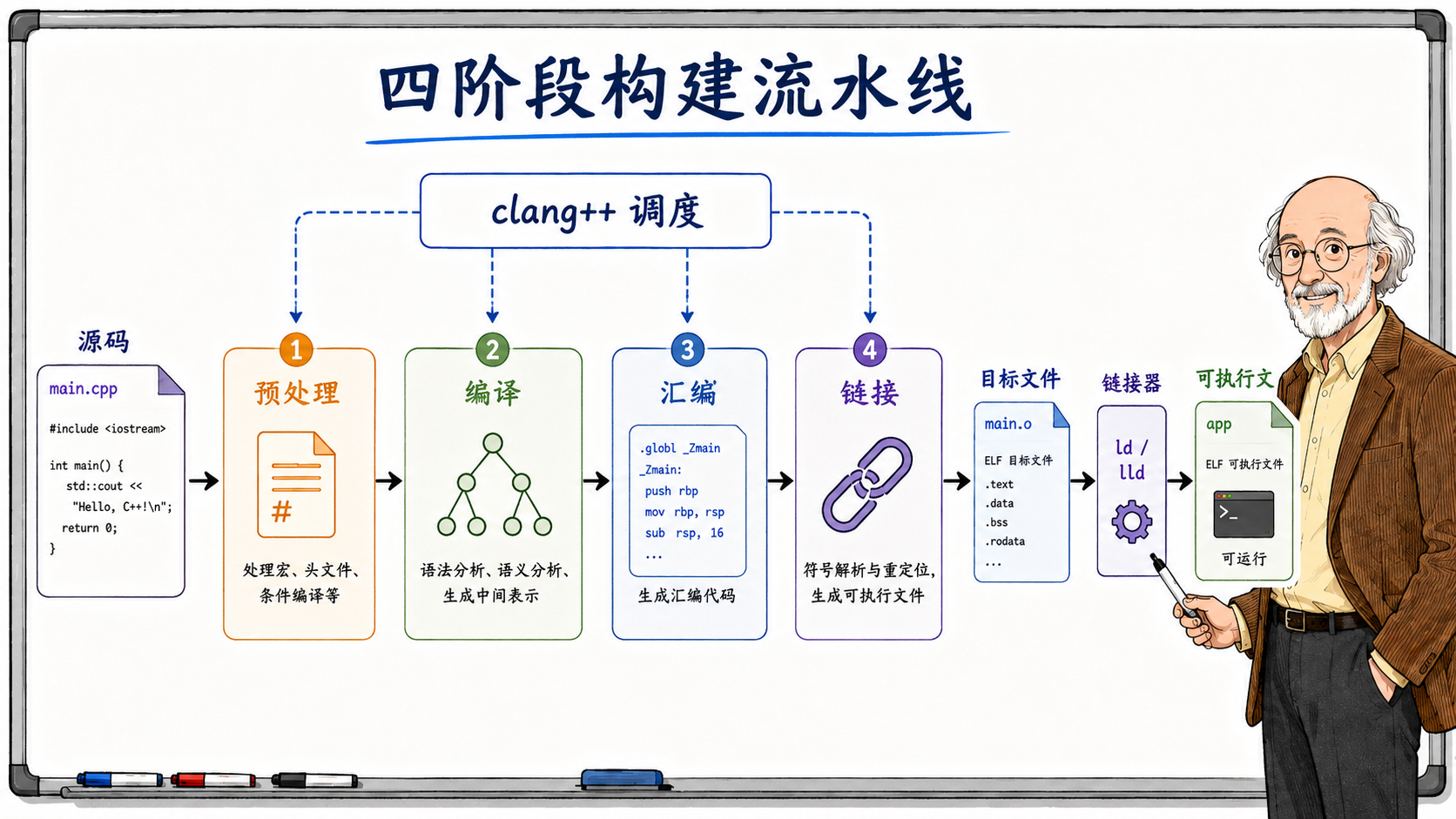 C++ 编译：从 C++ 到汇编示意图