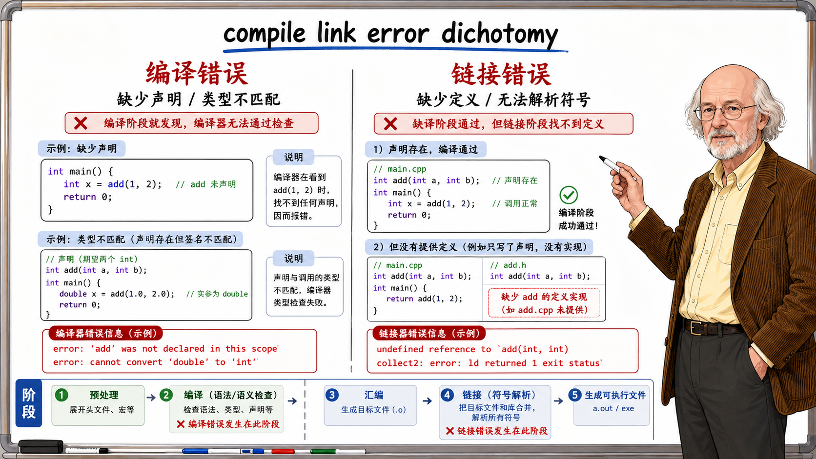 C++ 编译和链接错误的二分策略示意图