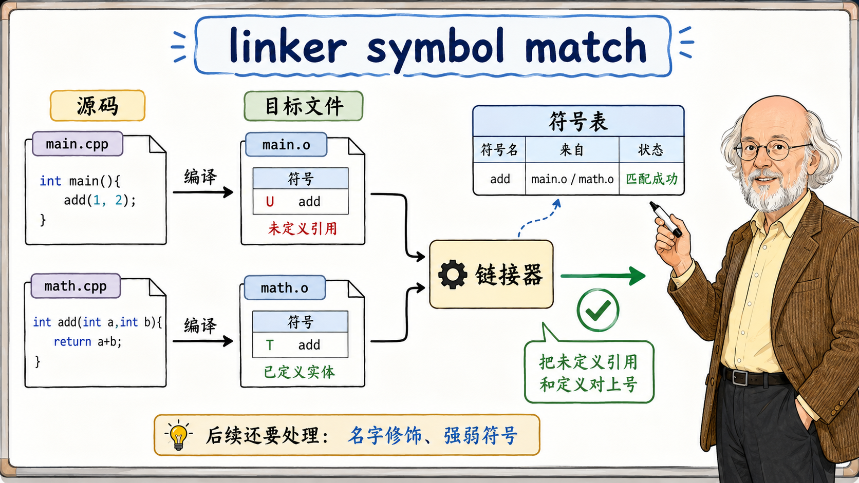 C++ 链接器怎样把符号对上号示意图