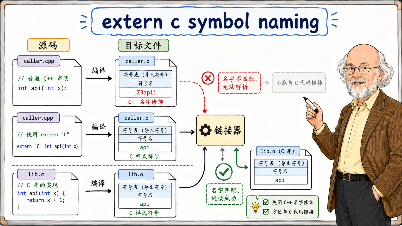 C++ 链接器怎样把符号对上号示意图