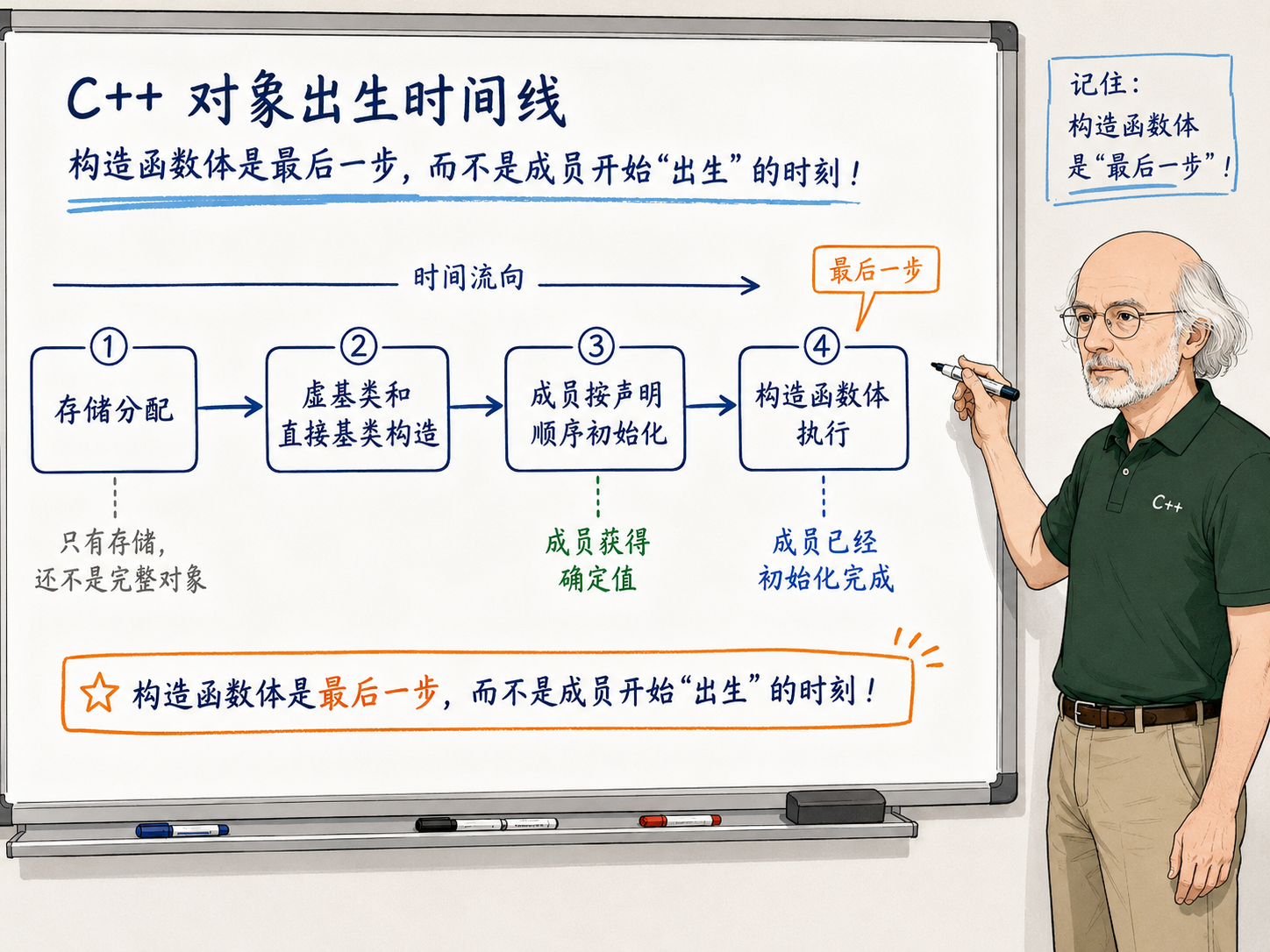 C++对象出生时间线示意图