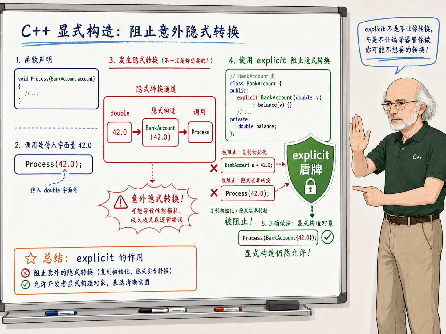 C++显式构造:阻止意外隐式转换示意图