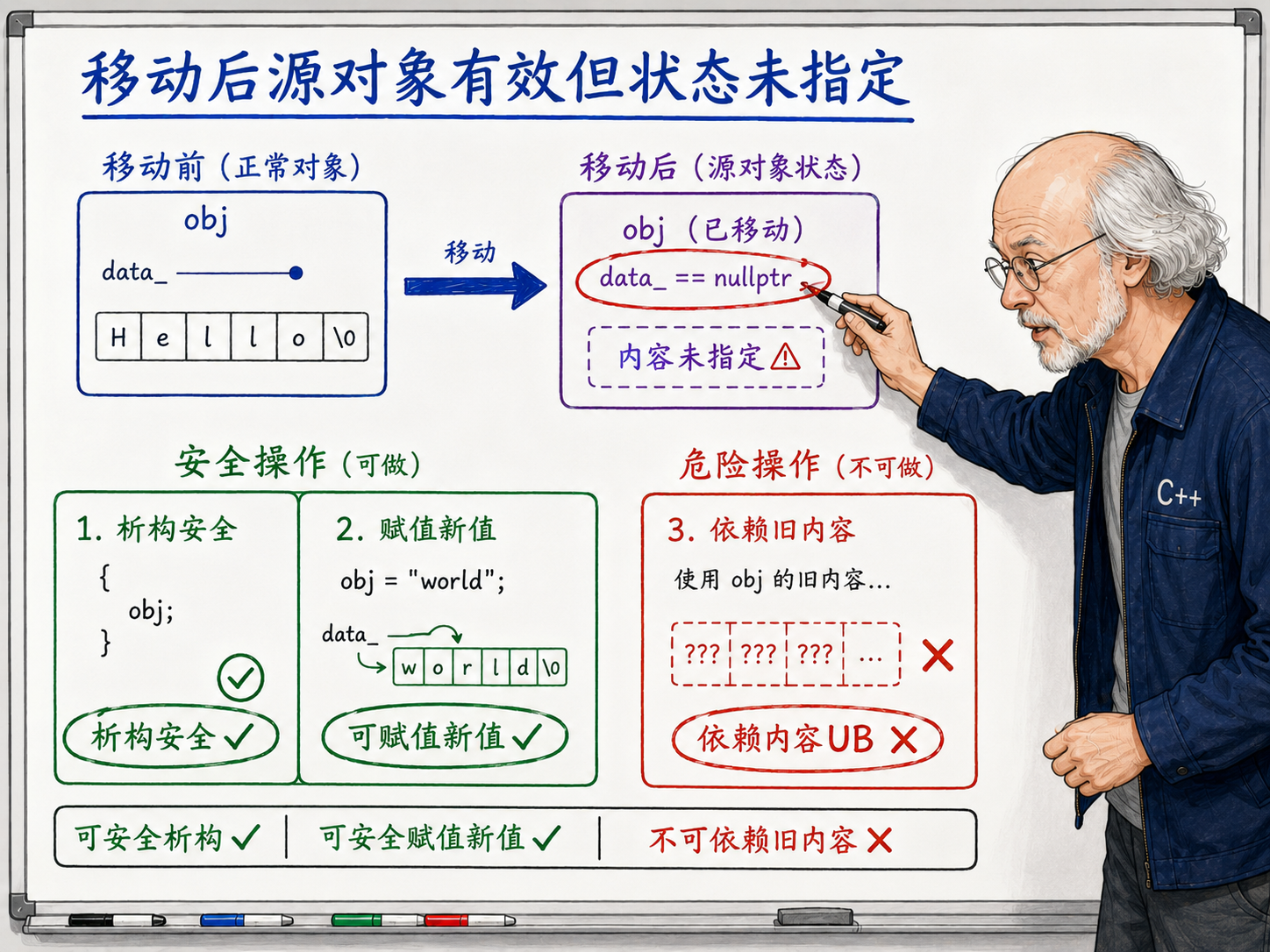 C++ 移动操作后源对象的状态示意图