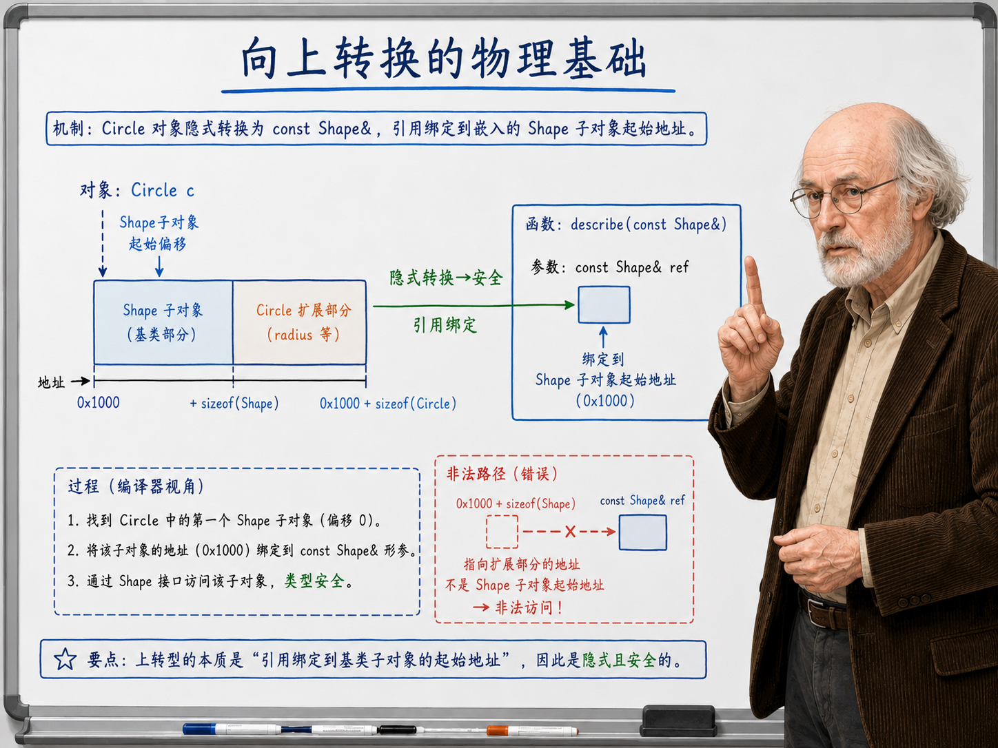 C++ 向上转换的物理基础示意图