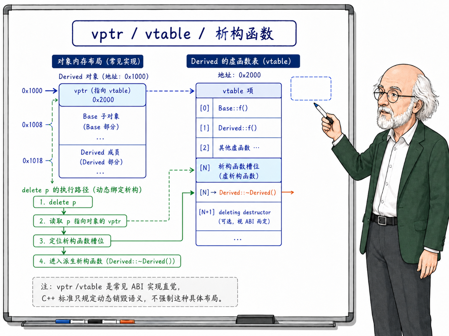 C++ 派生对象布局与虚函数表