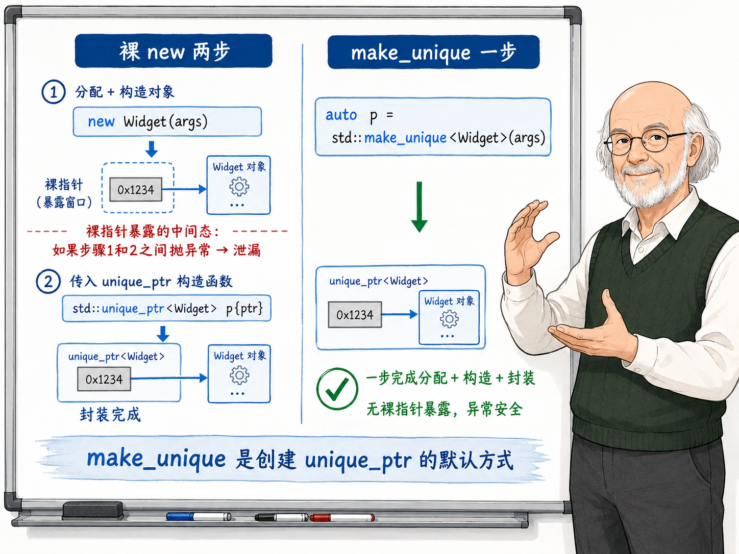 C++ make_unique与new在创建unique_ptr时的对比
