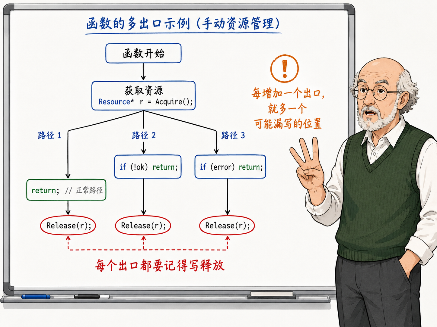 C++ 函数多出口与手工资源释放