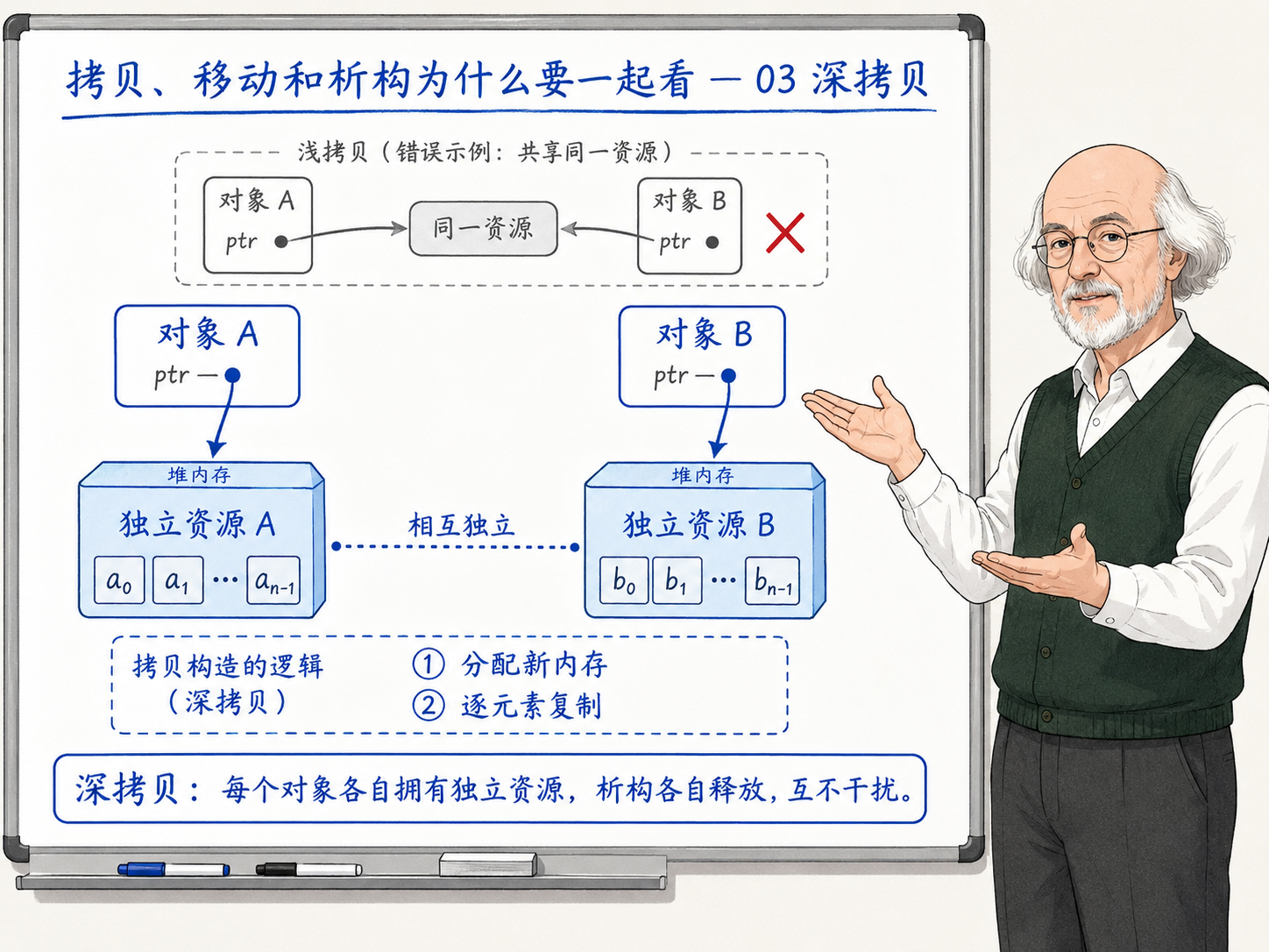 C++ 深拷贝的正确性保障与潜在代价示意图